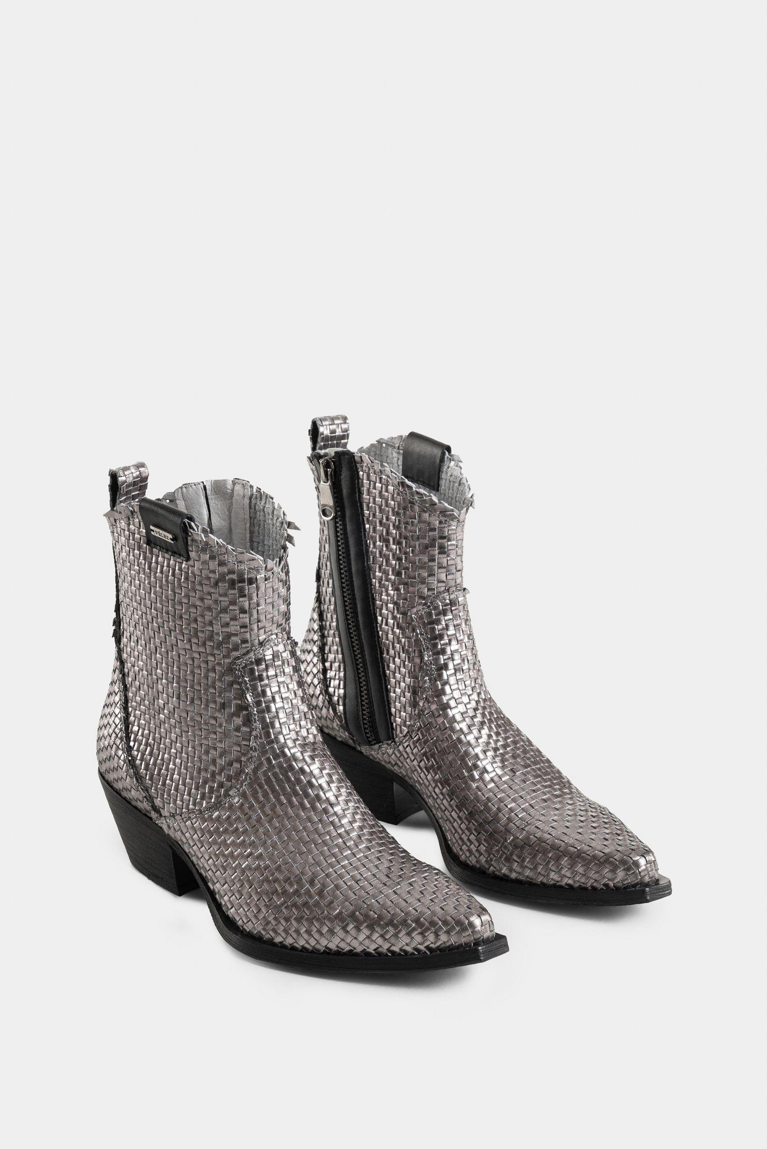 Botines uyuni de cuero para mujer capellada tejida plata-1