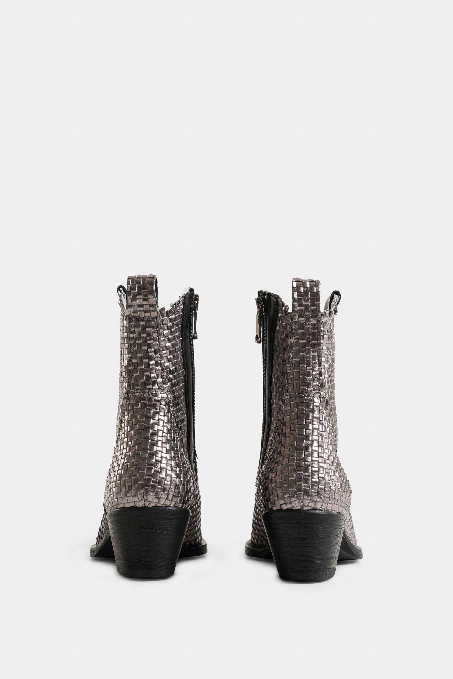 Botines uyuni de cuero para mujer capellada tejida plata-2