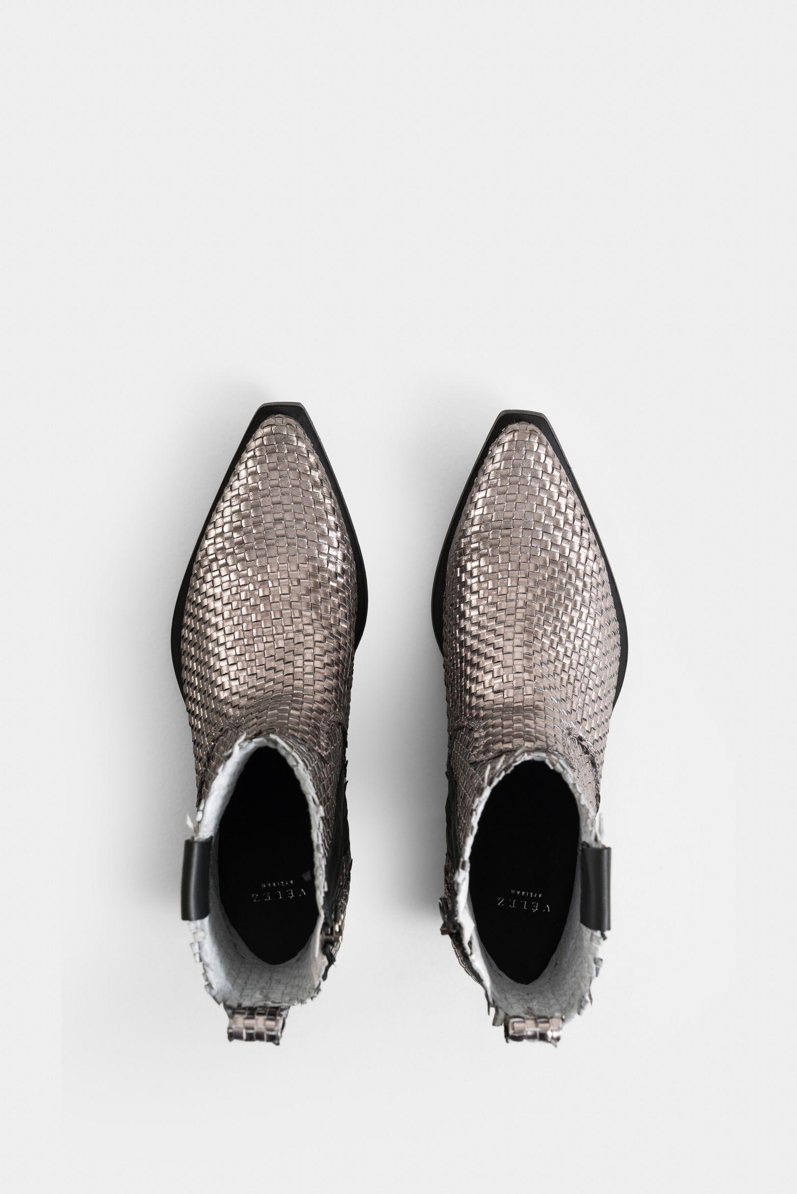 Botines uyuni de cuero para mujer capellada tejida plata-3