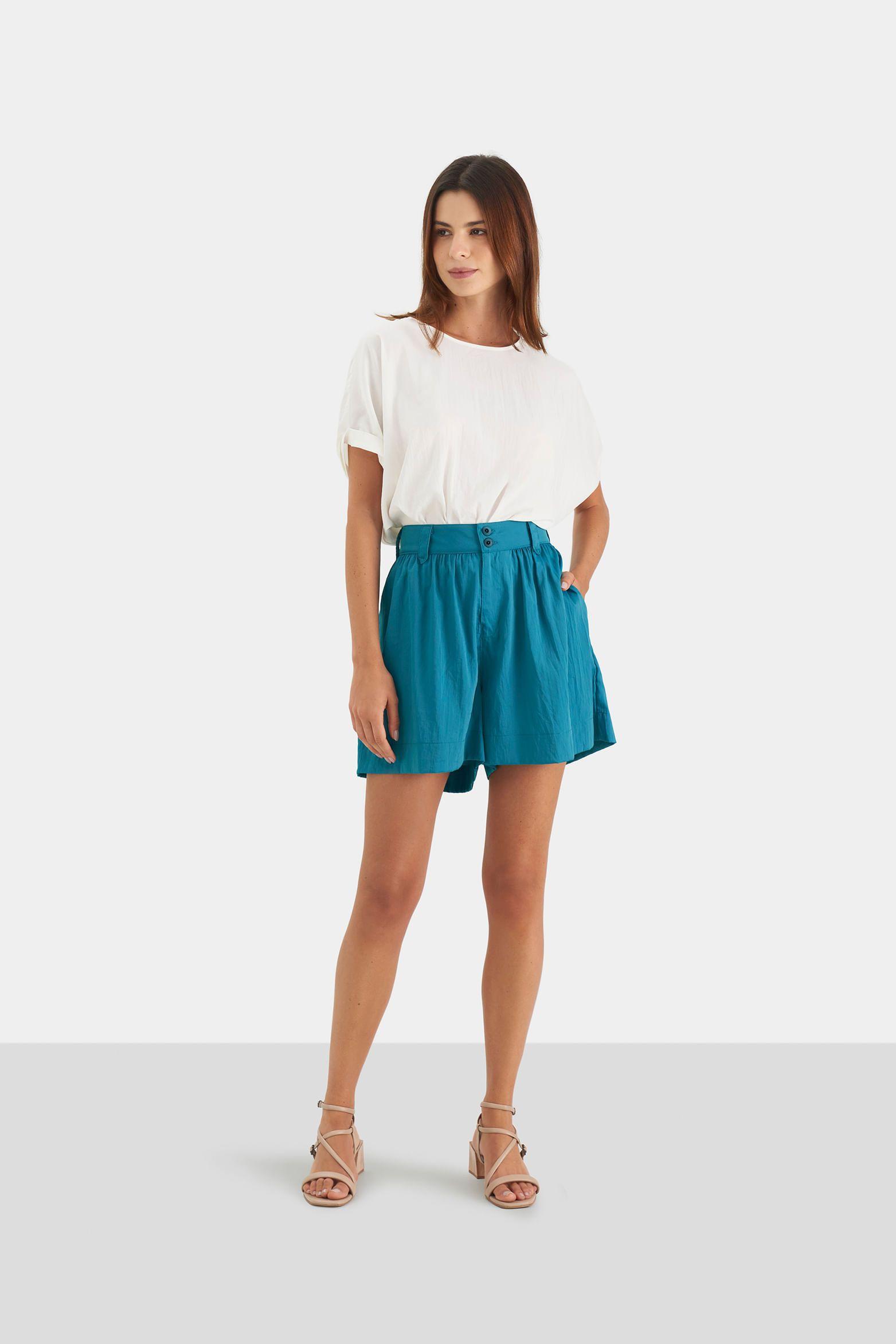 Short venus en tejido plano sostenible para mujer fit holgado Verde-0