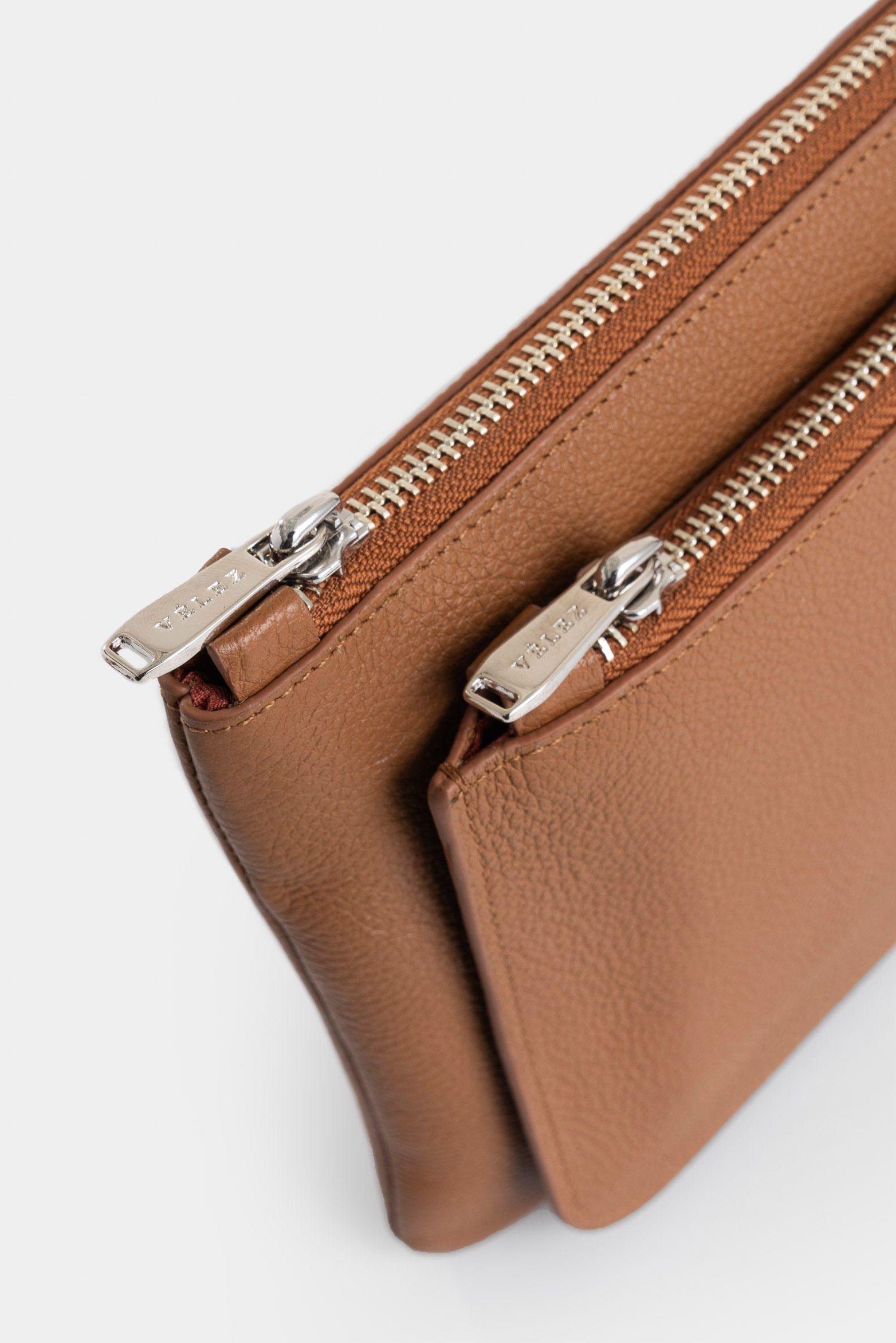 Cosmetiquera Arándano de cuero para mujer doble bolsillo miel-3