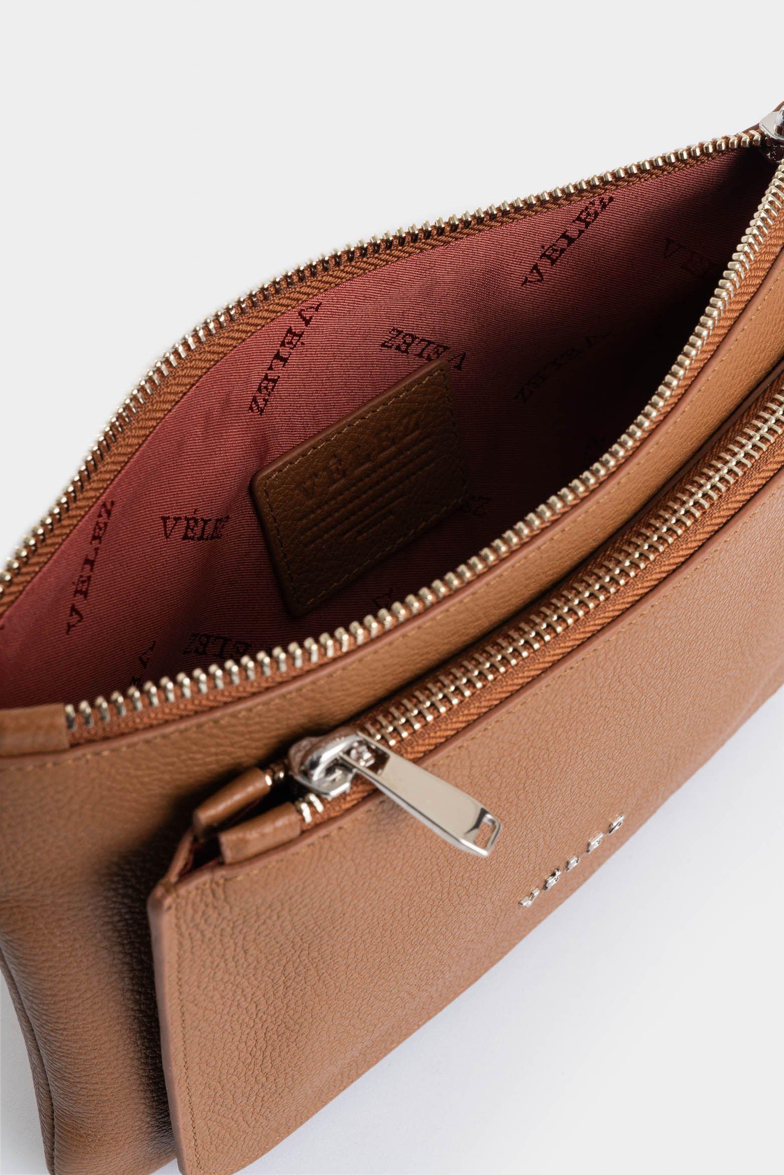 Cosmetiquera Arándano de cuero para mujer doble bolsillo miel-4