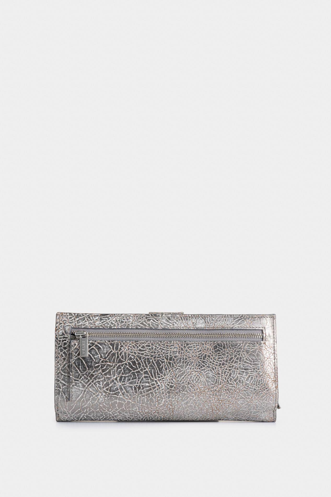 Vélez Porta Chequera Nudo Cuero Folia Mujer Craquelado Plata-2