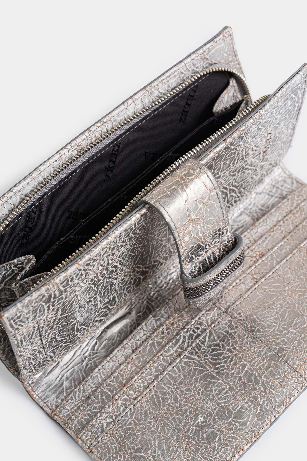 Vélez Porta Chequera Nudo Cuero Folia Mujer Craquelado Plata-4