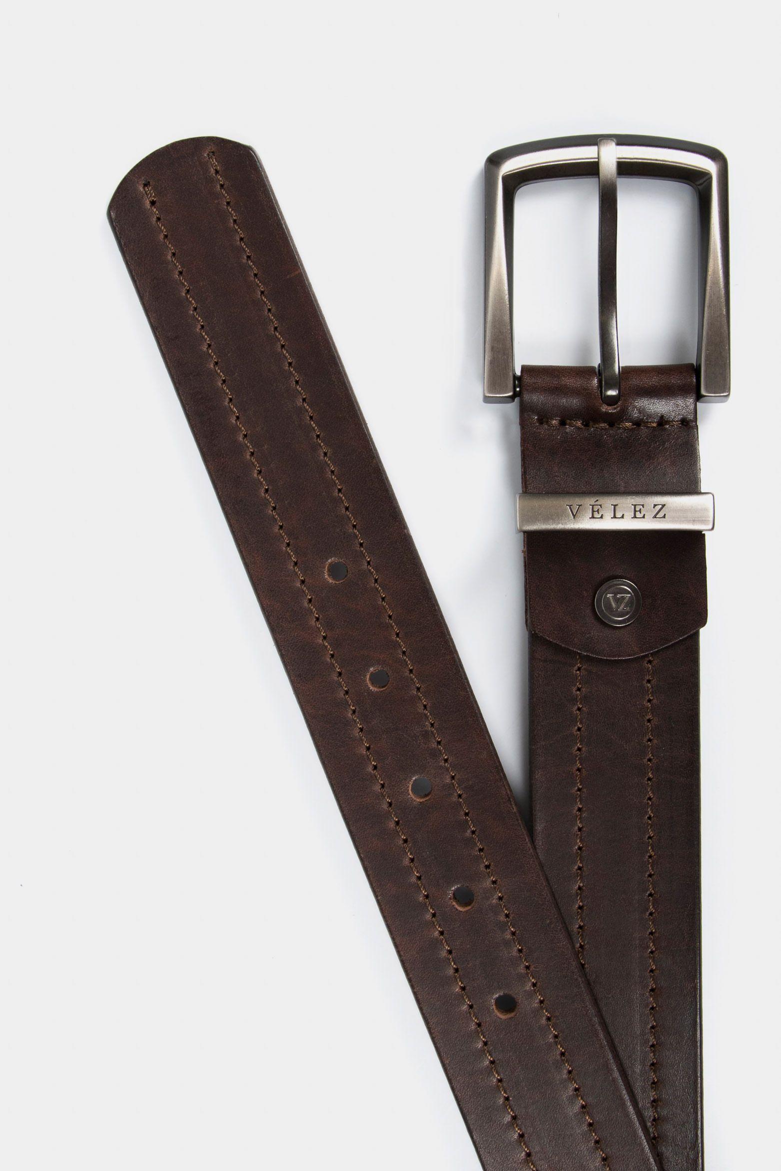 Cinturón unifaz coraje de cuero para hombre pasador metálico café-1