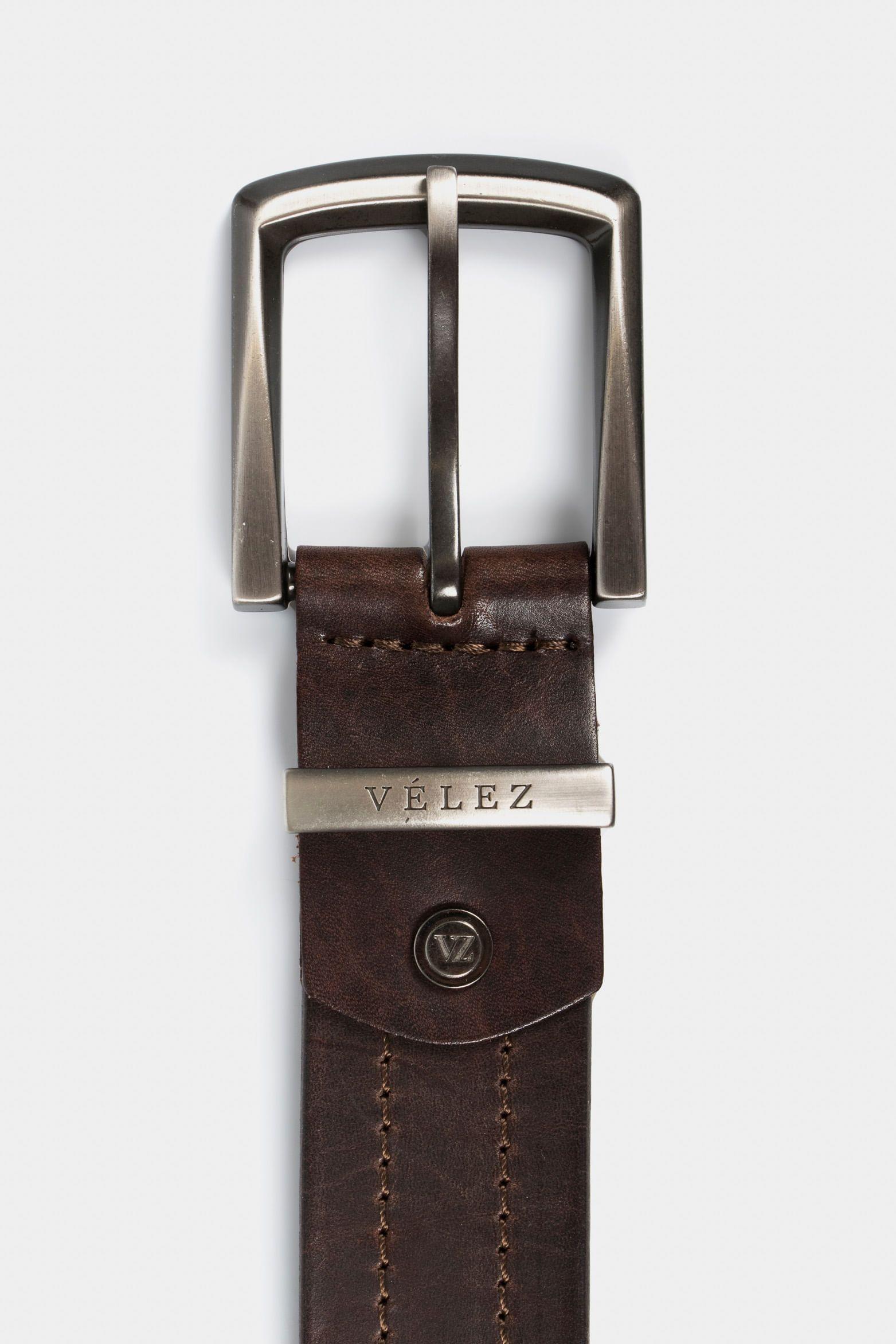 Cinturón unifaz coraje de cuero para hombre pasador metálico café-2