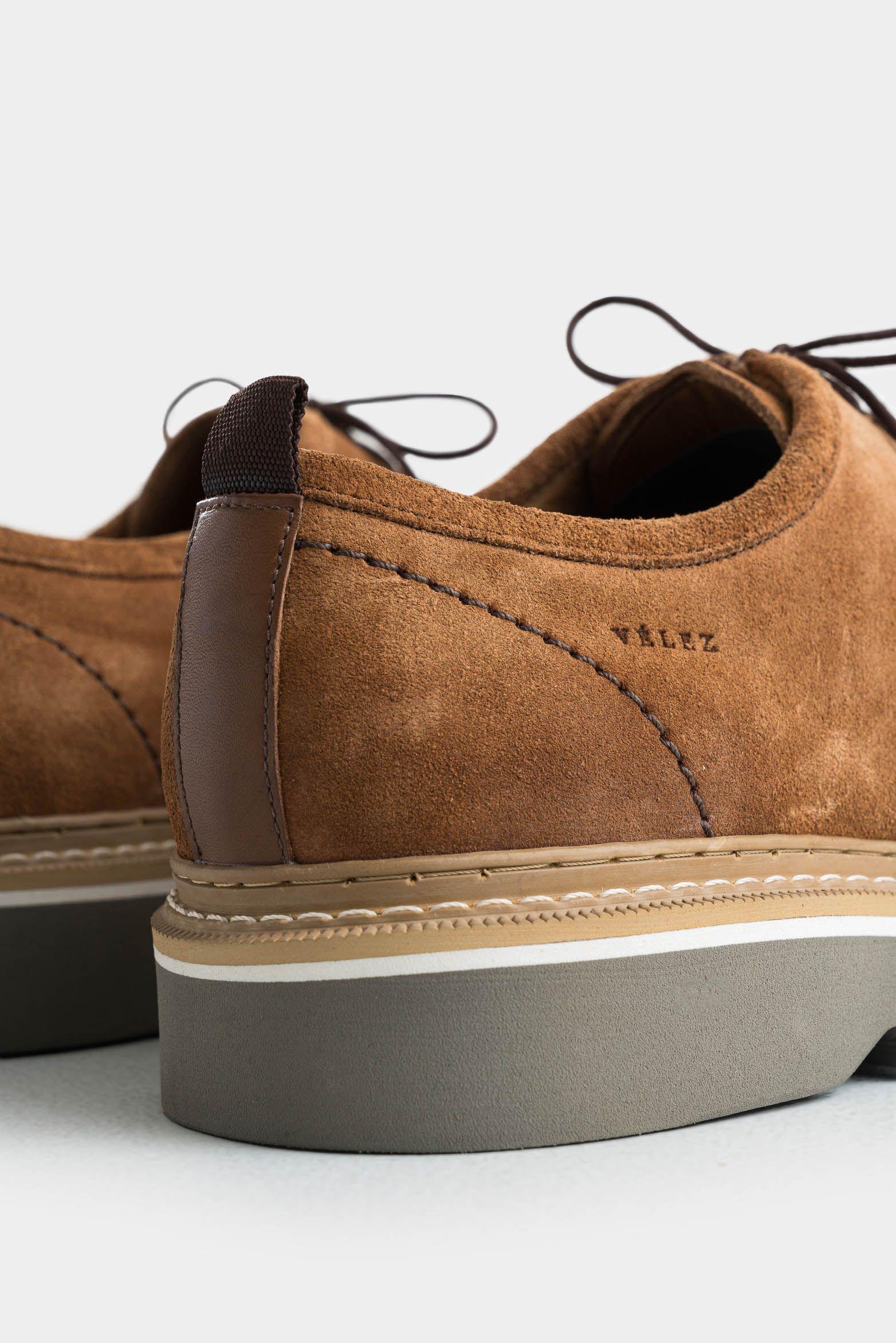 Zapatos cordón nova de cuero para hombre textura gamuzada miel-4