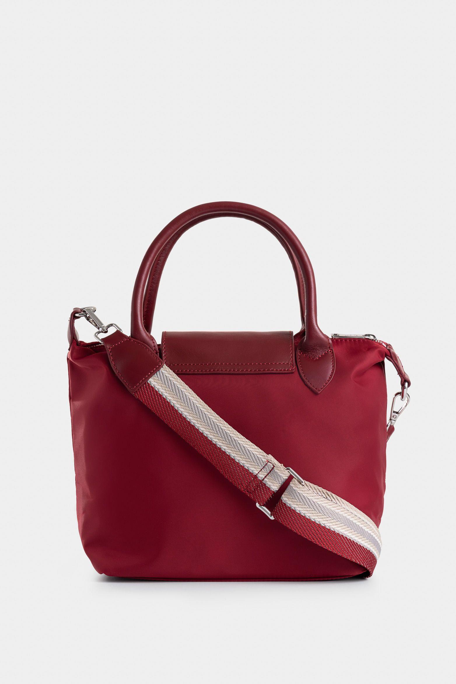 Bowling Ámbar en lona para mujer detalle cuero vinotinto-2