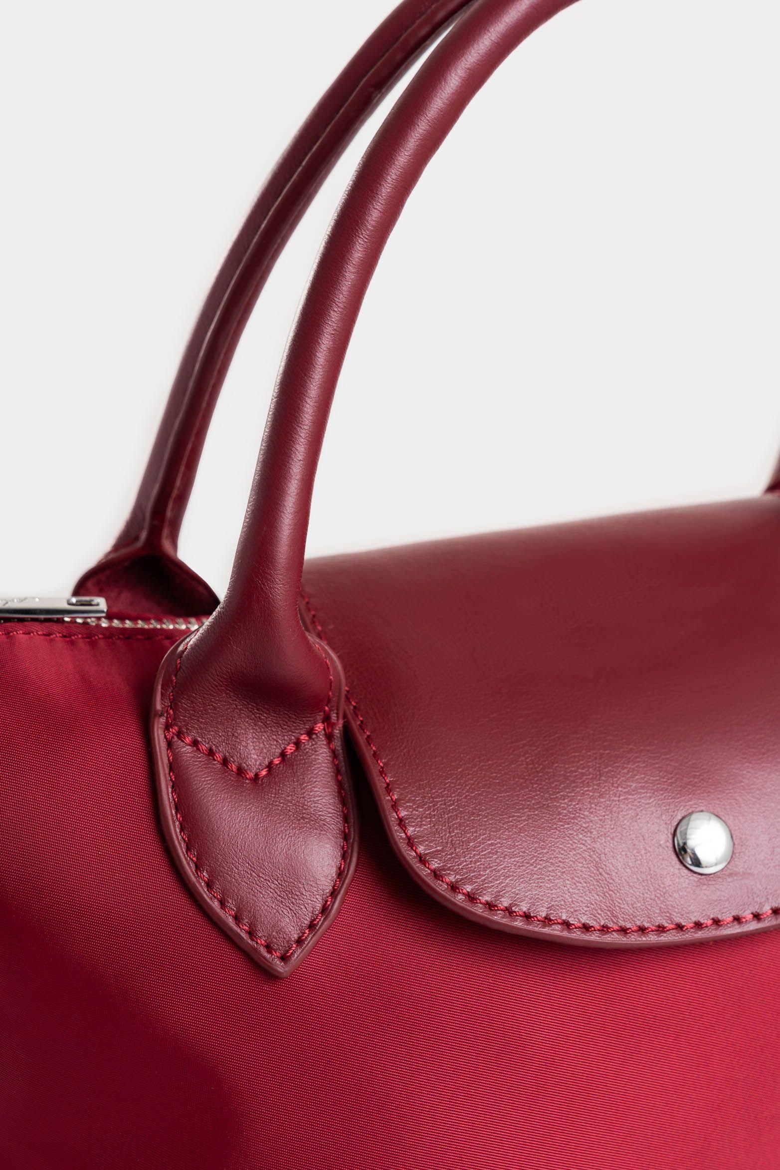 Bowling Ámbar en lona para mujer detalle cuero vinotinto-3