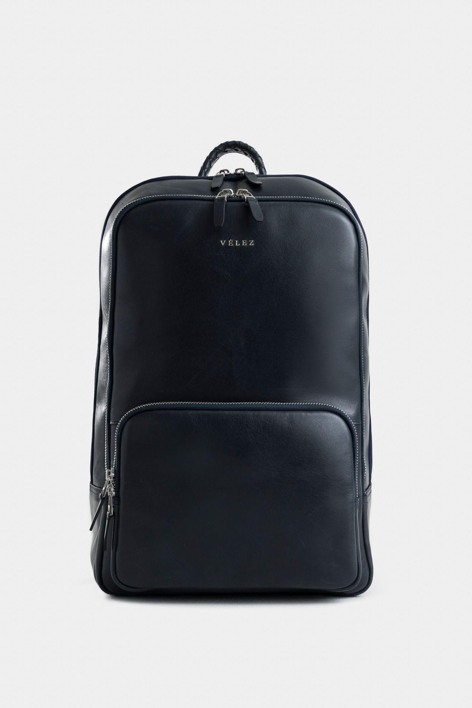 Vélez Mochila Támesis Cuero Hombre Silueta Slim Azul Oscuro-0