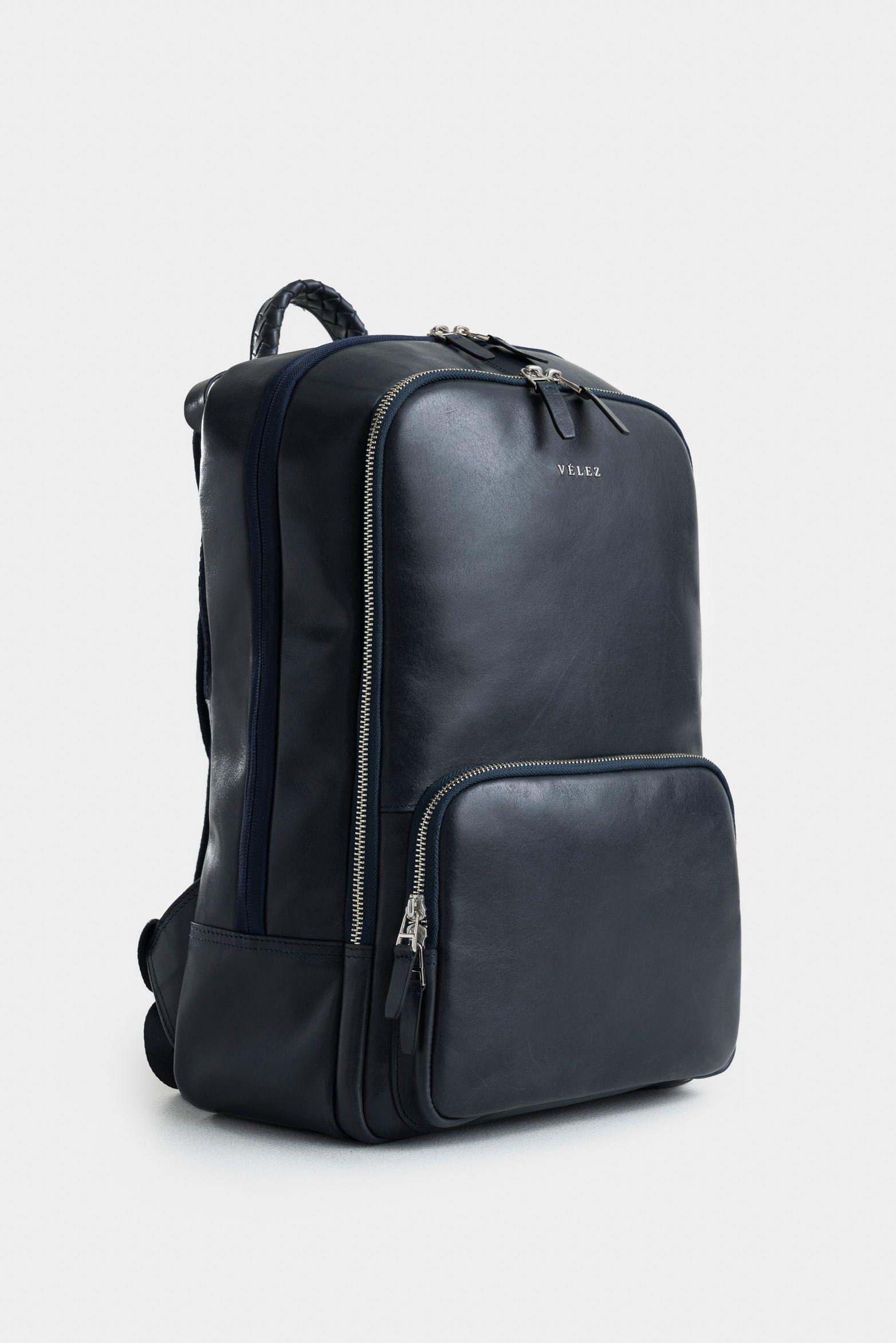 Vélez Mochila Támesis Cuero Hombre Silueta Slim Azul Oscuro-1