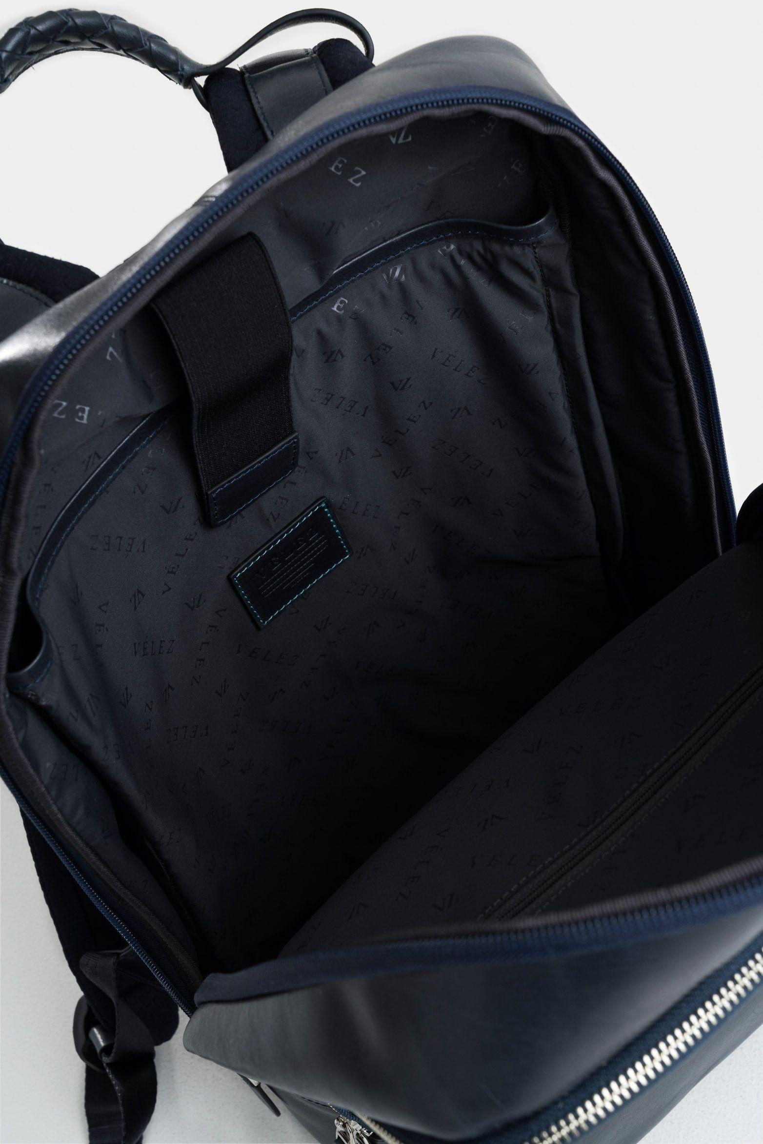 Vélez Mochila Támesis Cuero Hombre Silueta Slim Azul Oscuro-4