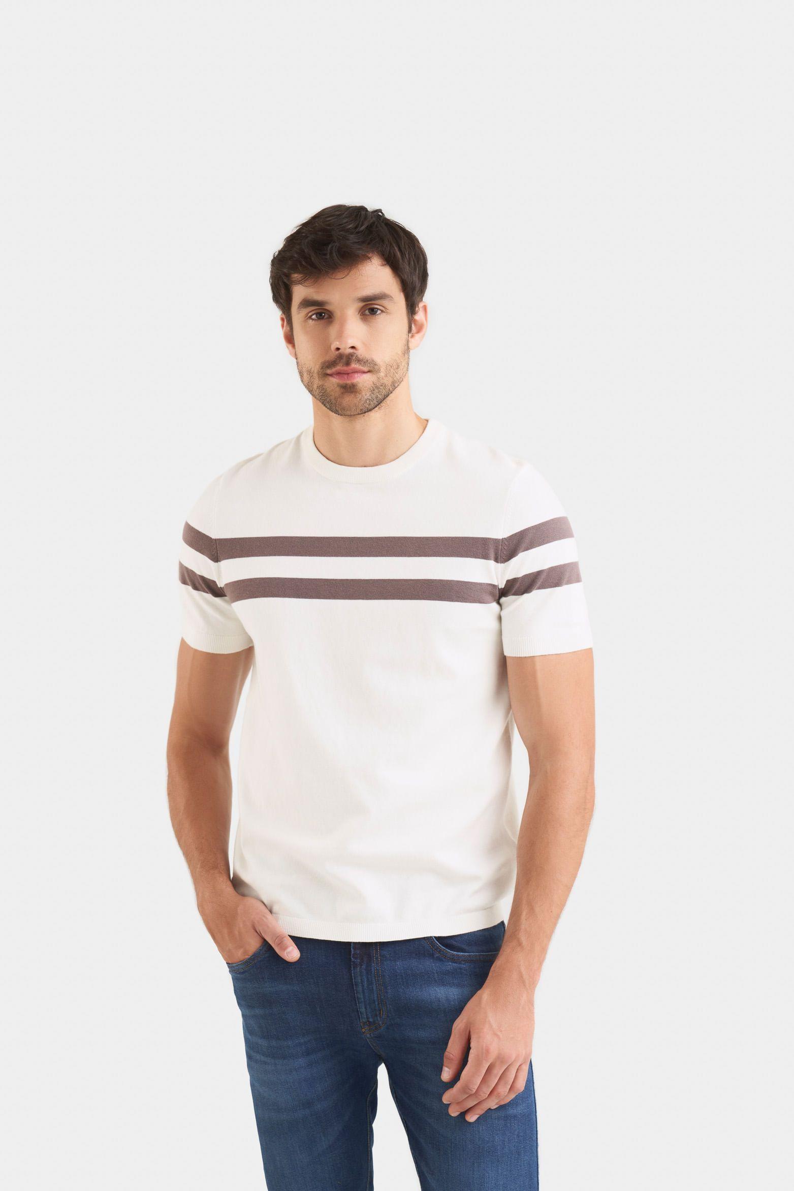 Polera tejida kansas para hombre liviana Crema-0