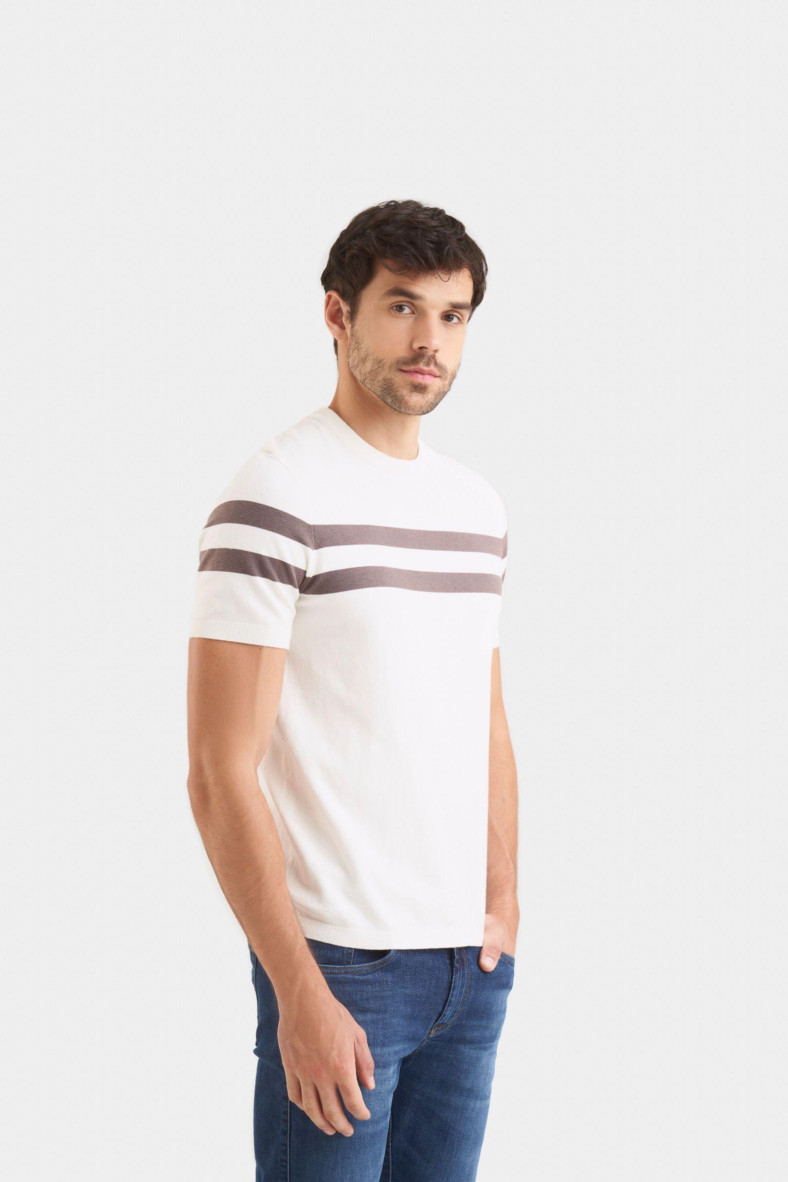 Polera tejida kansas para hombre liviana Crema-2