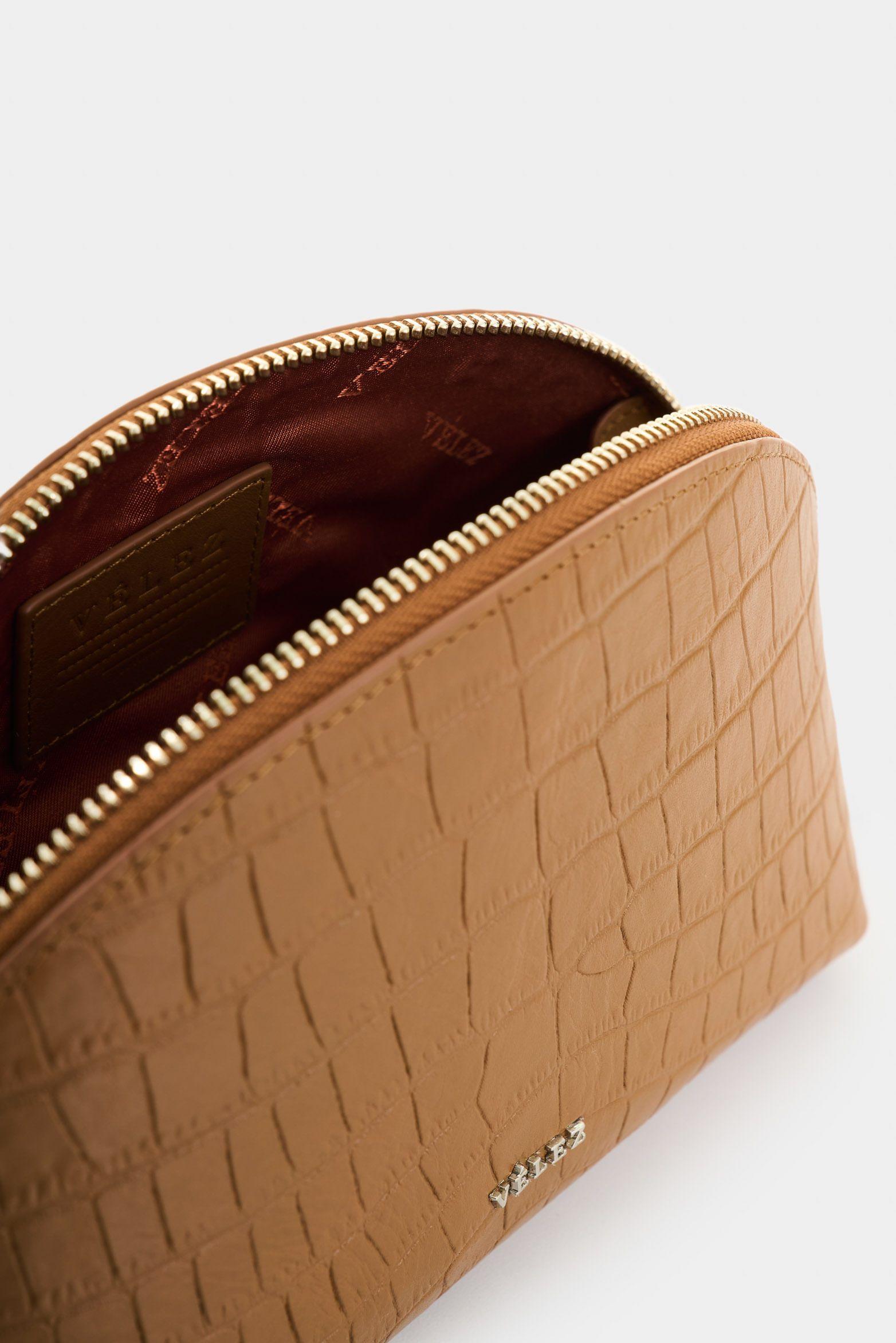 Vélez Cosmetiquera De Cuero Grabado Para Mujer Luminia Miel-4