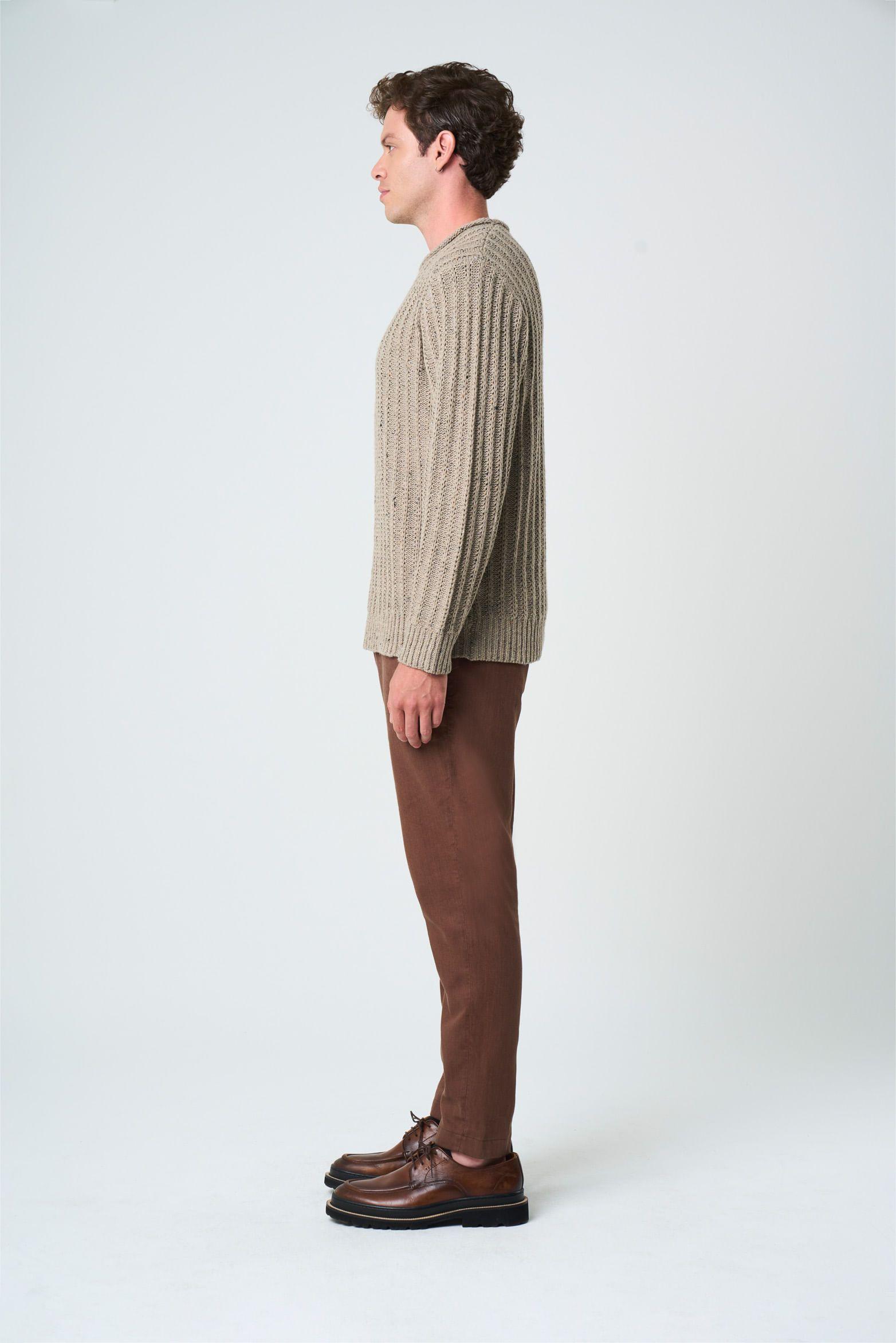 Vélez Sweater Selva Tejido Para Hombre Cuello Bandeja Tabaco-1