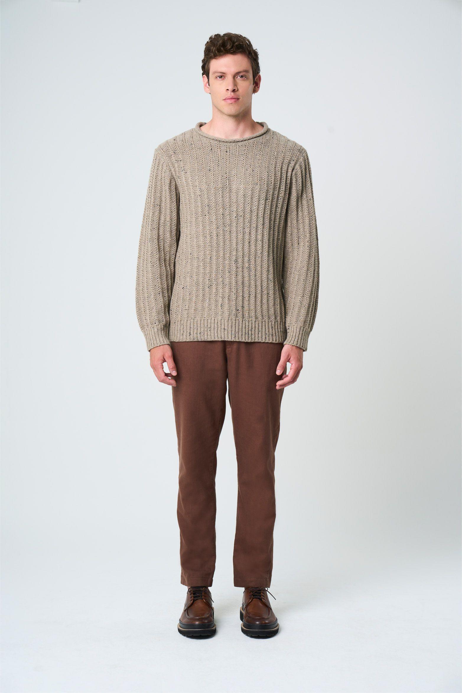 Vélez Sweater Selva Tejido Para Hombre Cuello Bandeja Tabaco-3