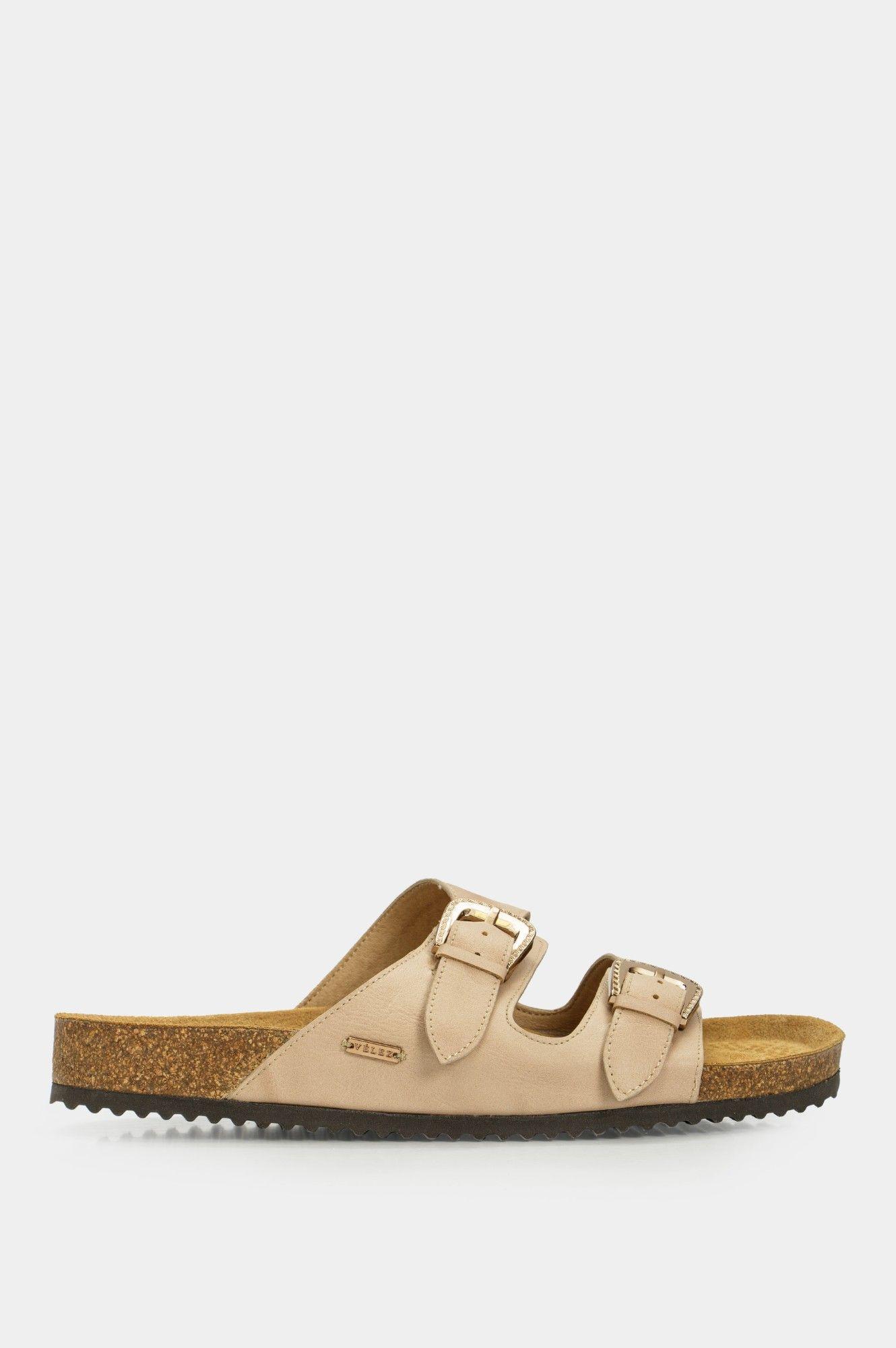 Vélez Sandalia Plana Pilos Cuero Mujer Suela Corcho Beige-0