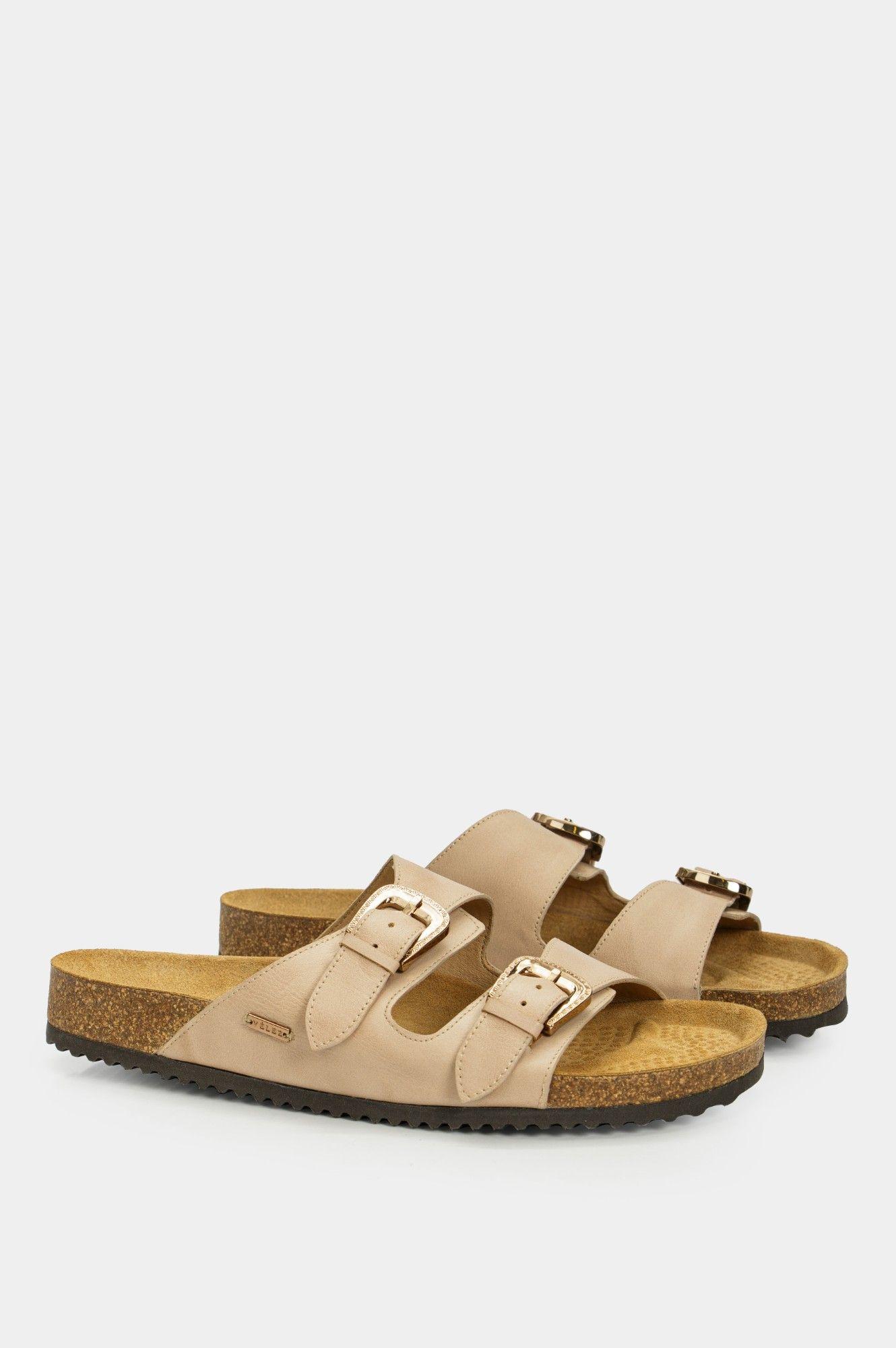 Vélez Sandalia Plana Pilos Cuero Mujer Suela Corcho Beige-1