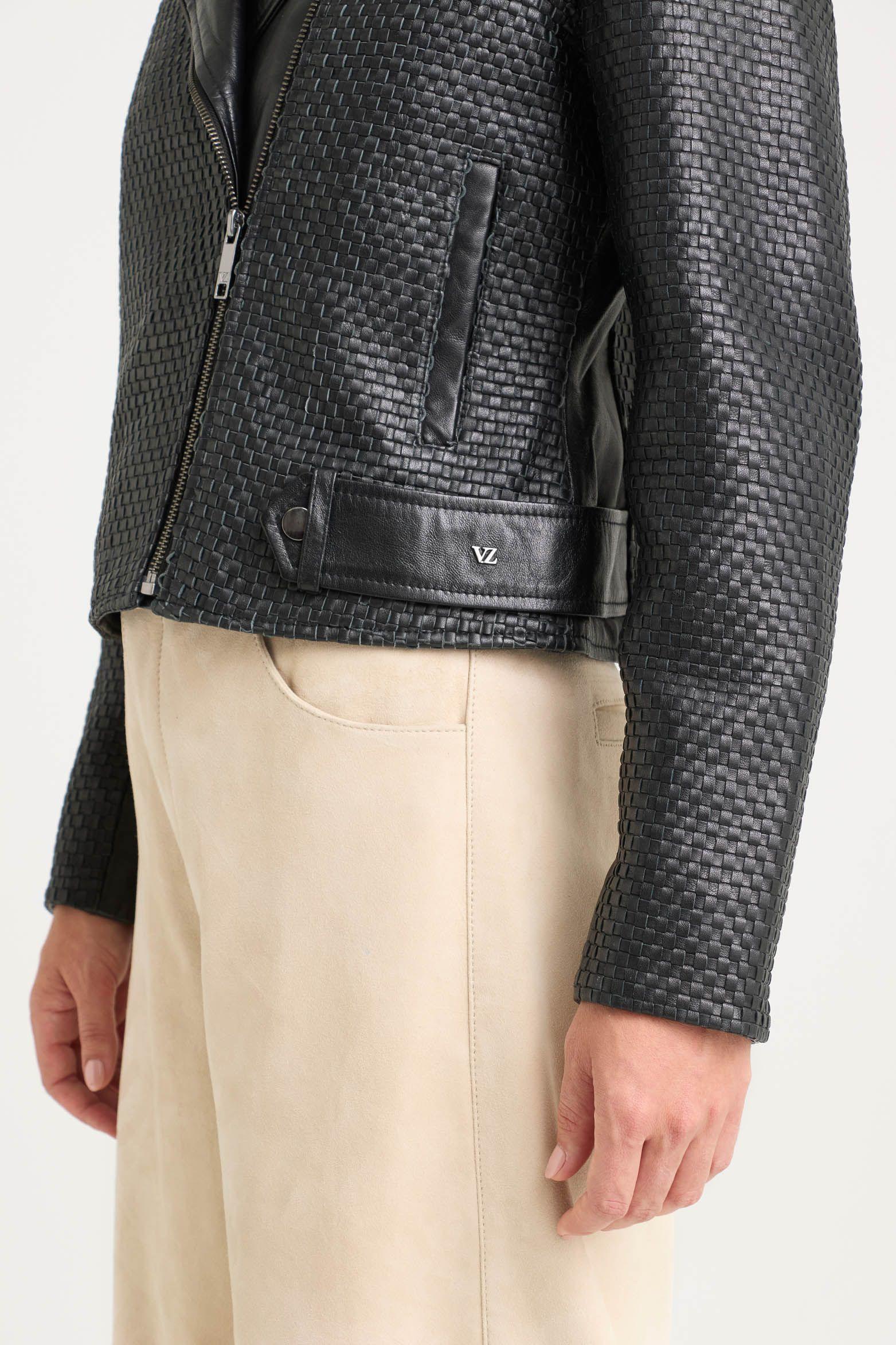 Vélez Chaqueta Claire Tejida Cuero Mujer Silueta Biker Negro-3