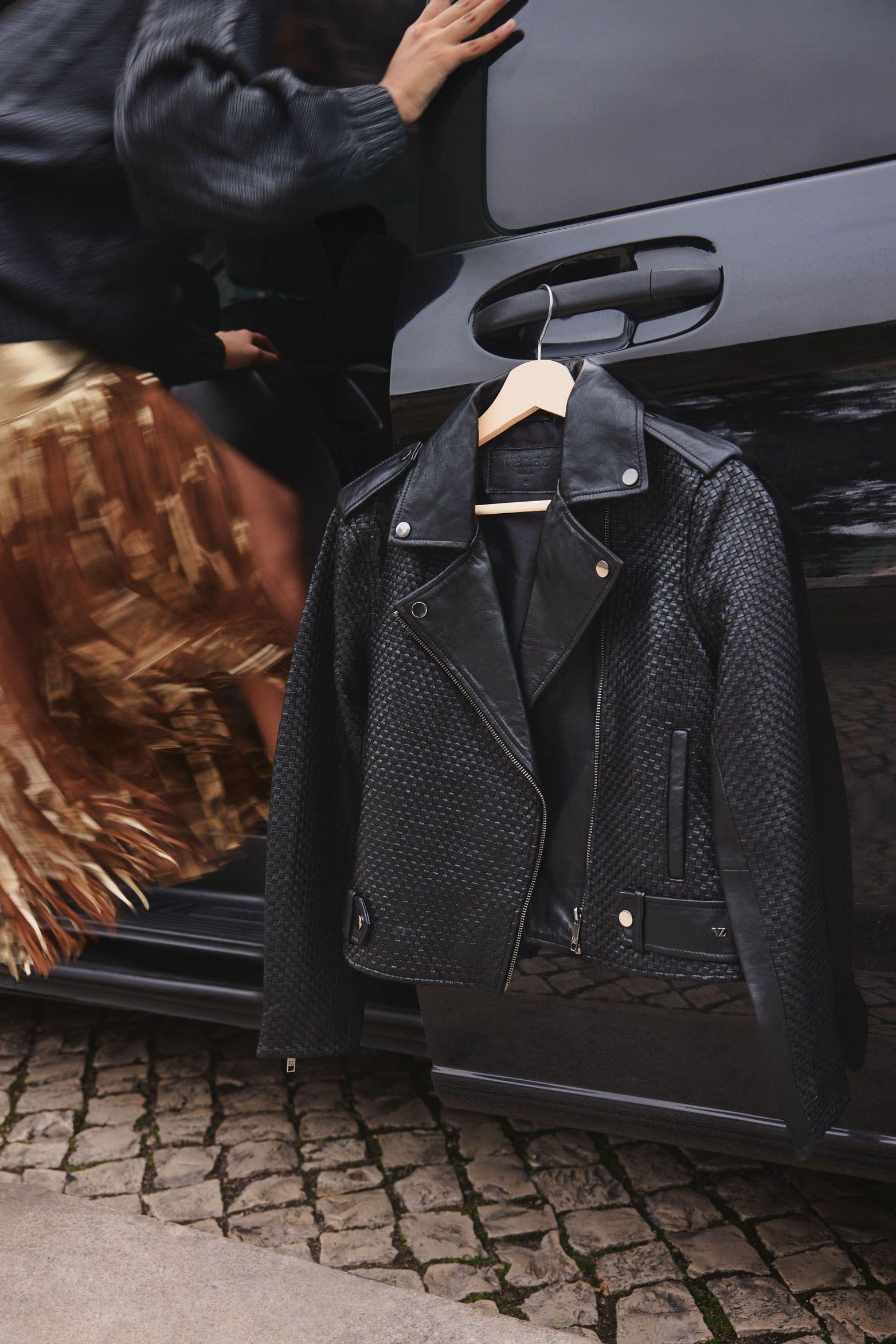 Vélez Chaqueta Claire Tejida Cuero Mujer Silueta Biker Negro-5