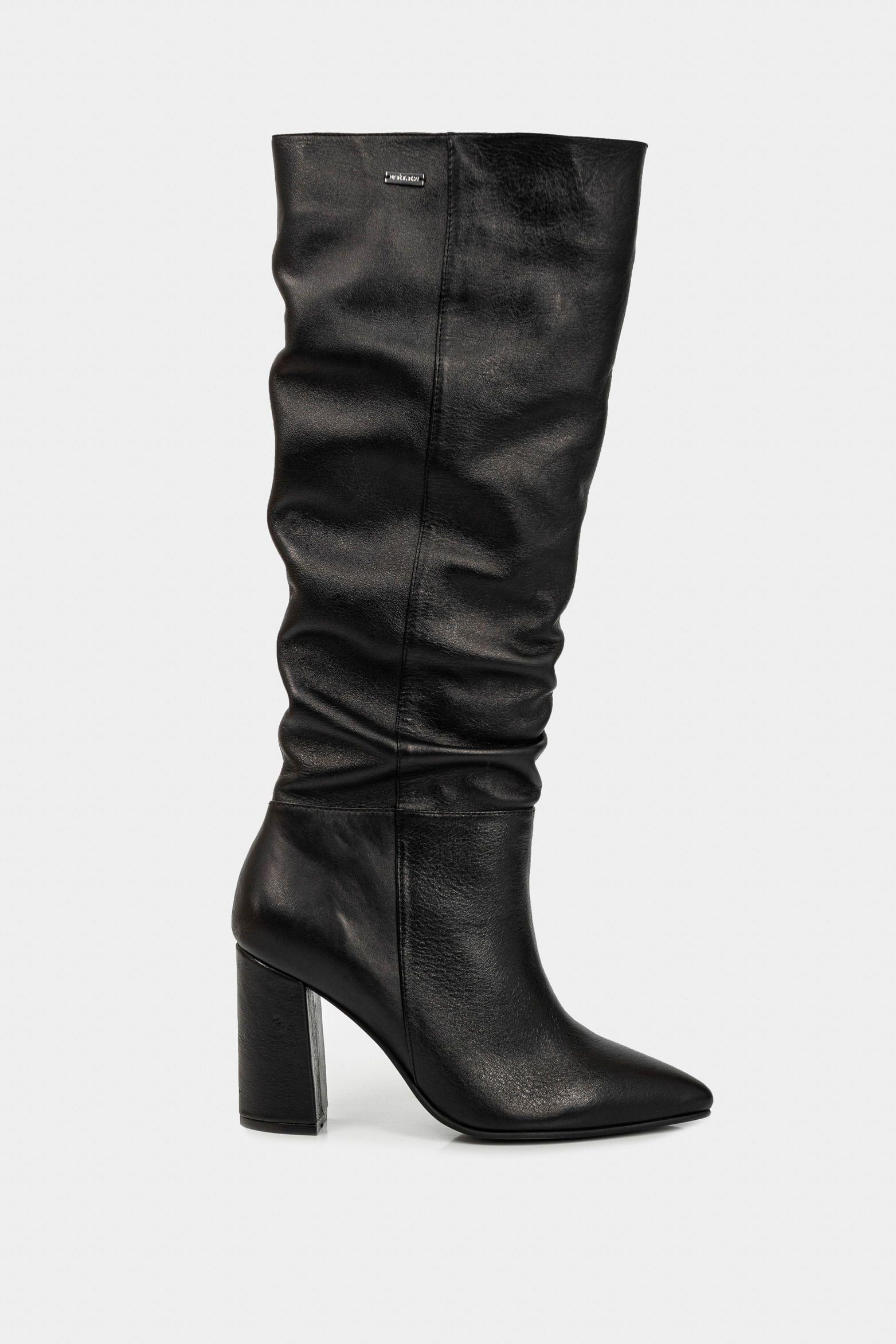 Botas tacón caña alta kaskai de cuero para mujer horma en punta  negro-0