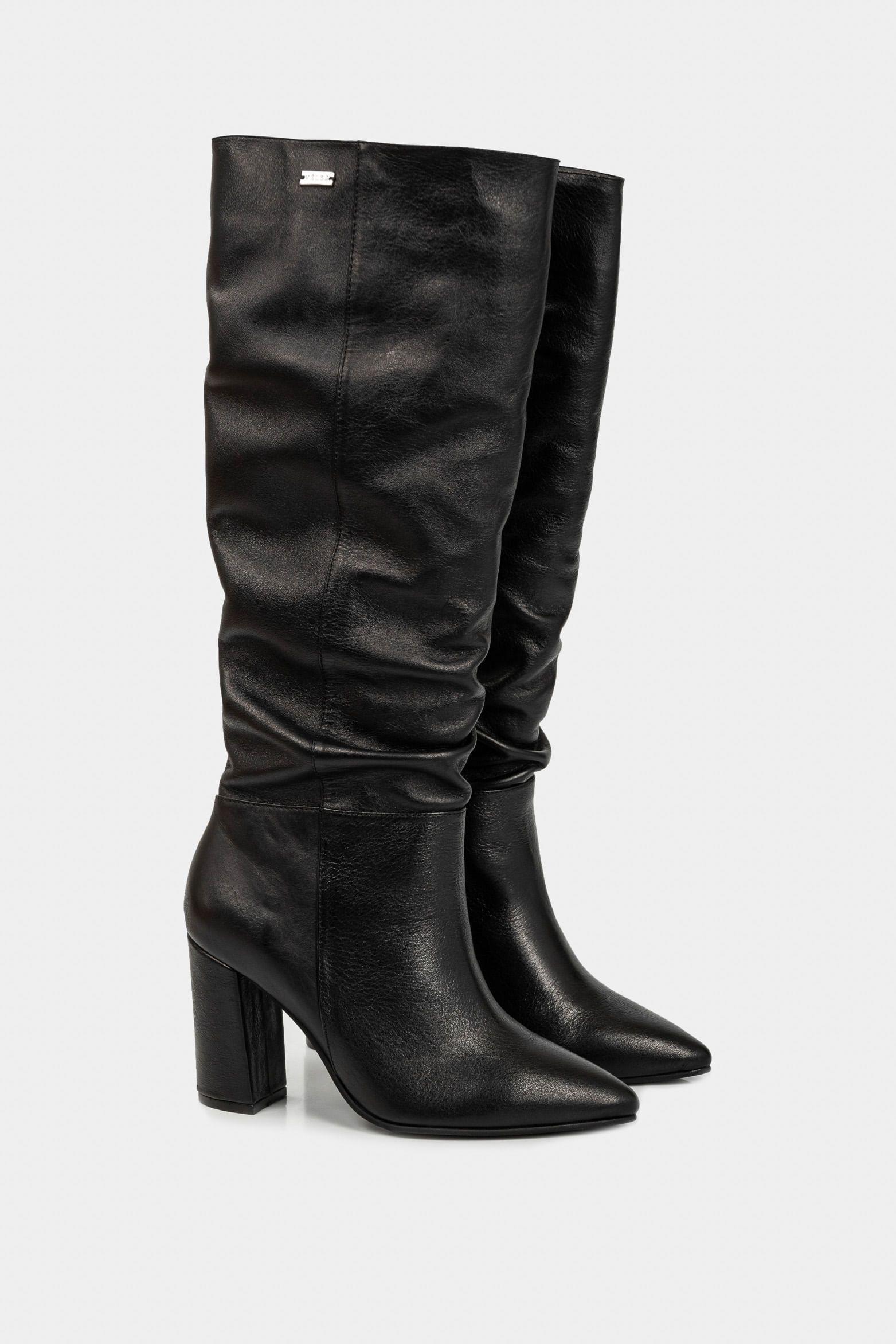 Botas tacón caña alta kaskai de cuero para mujer horma en punta  negro-1