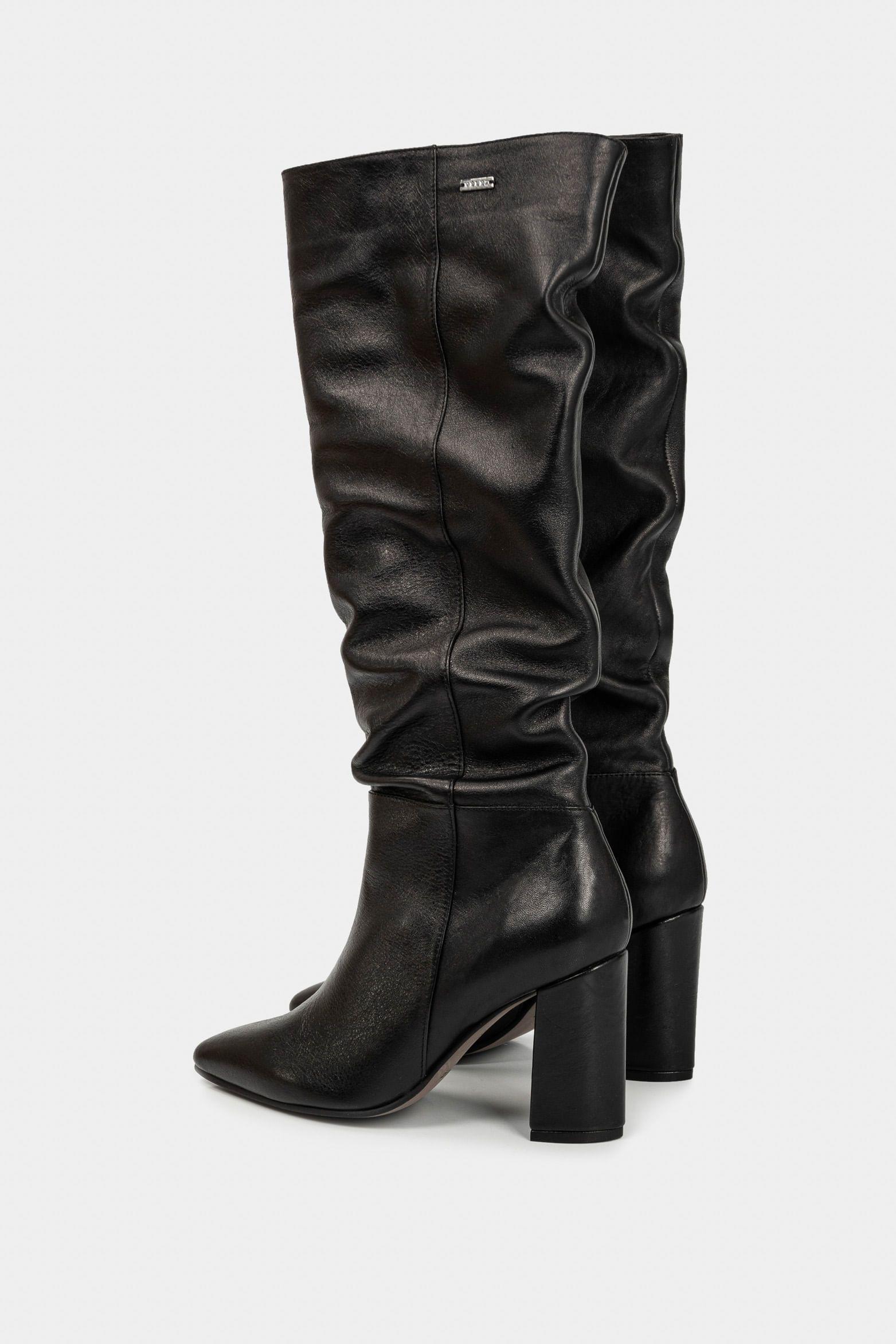 Botas tacón caña alta kaskai de cuero para mujer horma en punta  negro-2