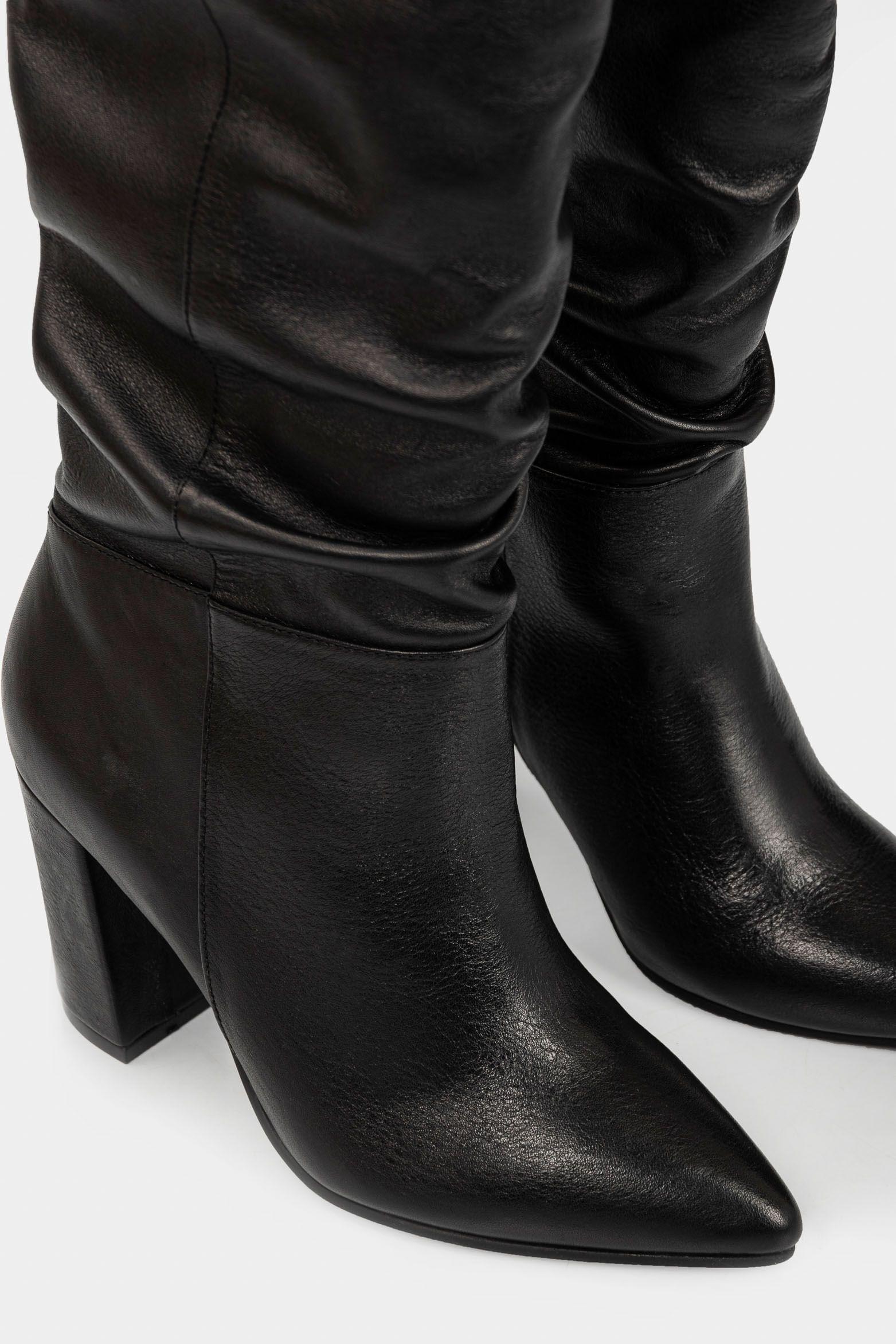 Botas tacón caña alta kaskai de cuero para mujer horma en punta  negro-3