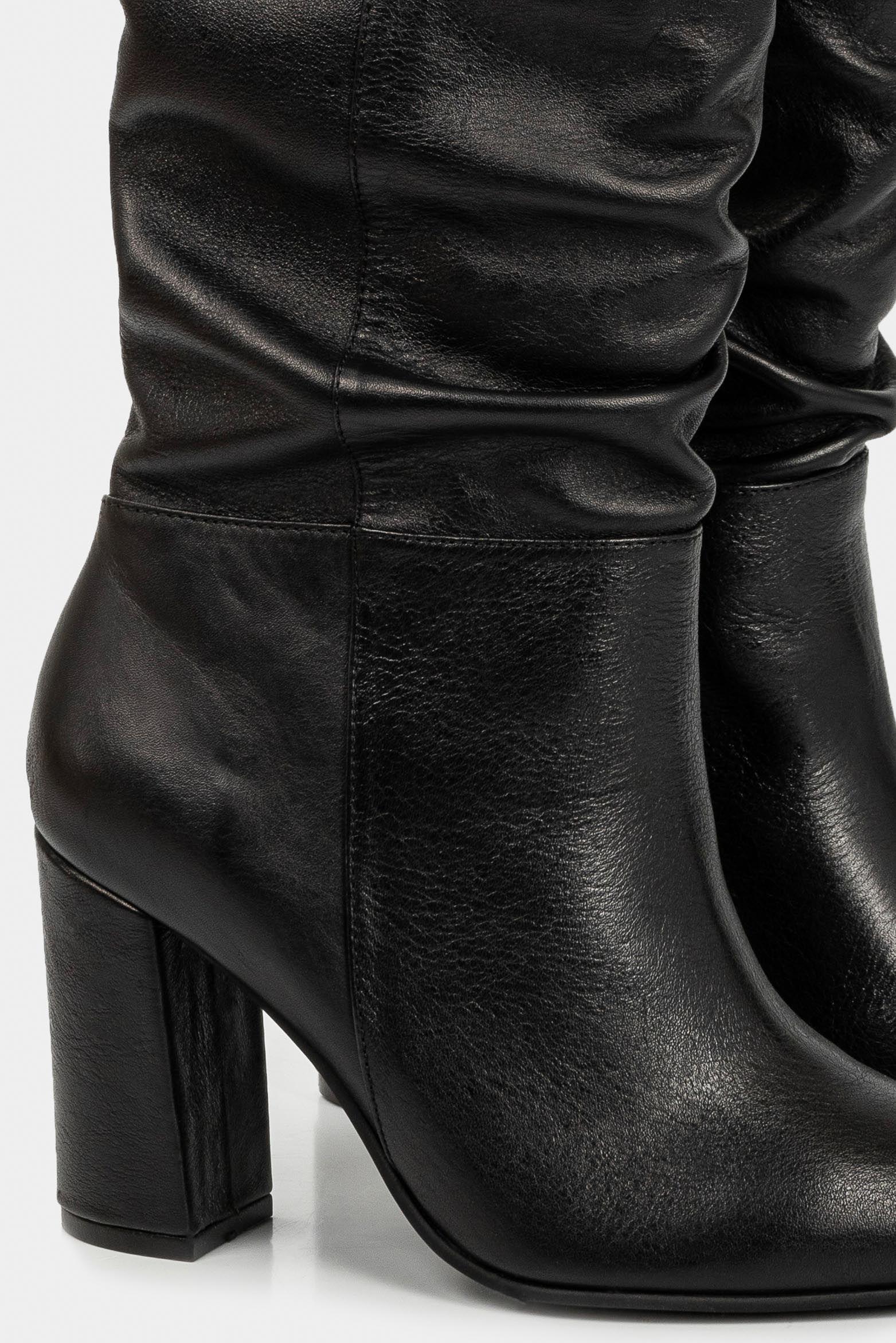 Botas tacón caña alta kaskai de cuero para mujer horma en punta  negro-4