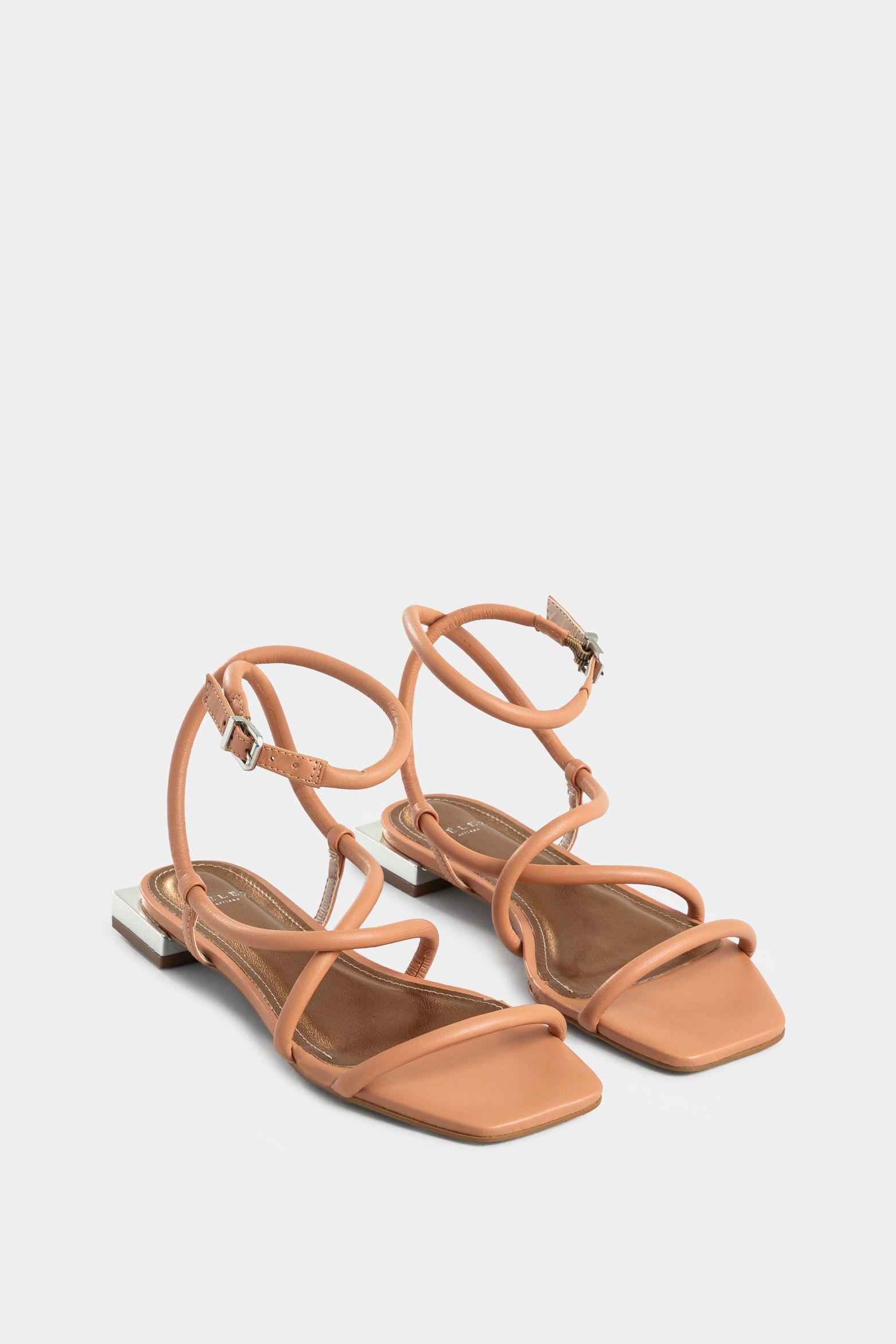 Vélez Sandalia Plana Amanecer Cuero Mujer Amarre Al Tobillo Rosado-1