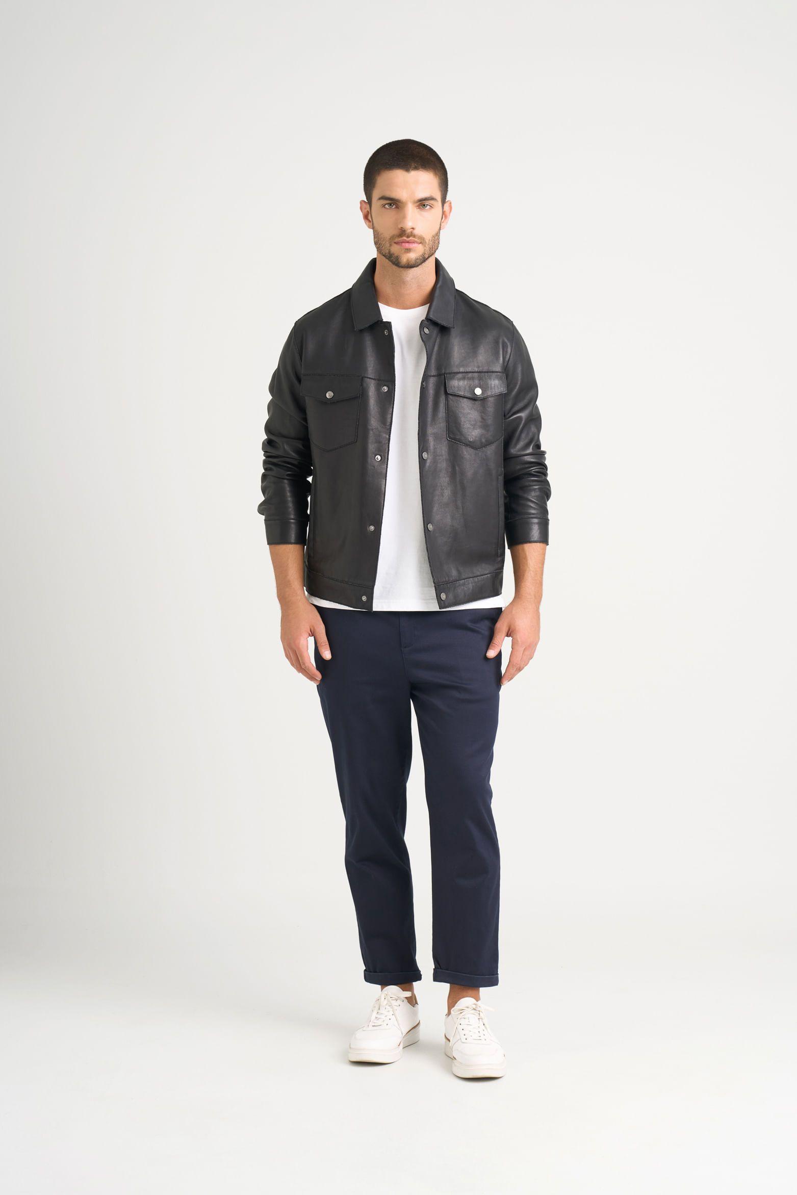 Vélez Chaqueta Lucca De Cuero Hombre Silueta Trucker Negro-1