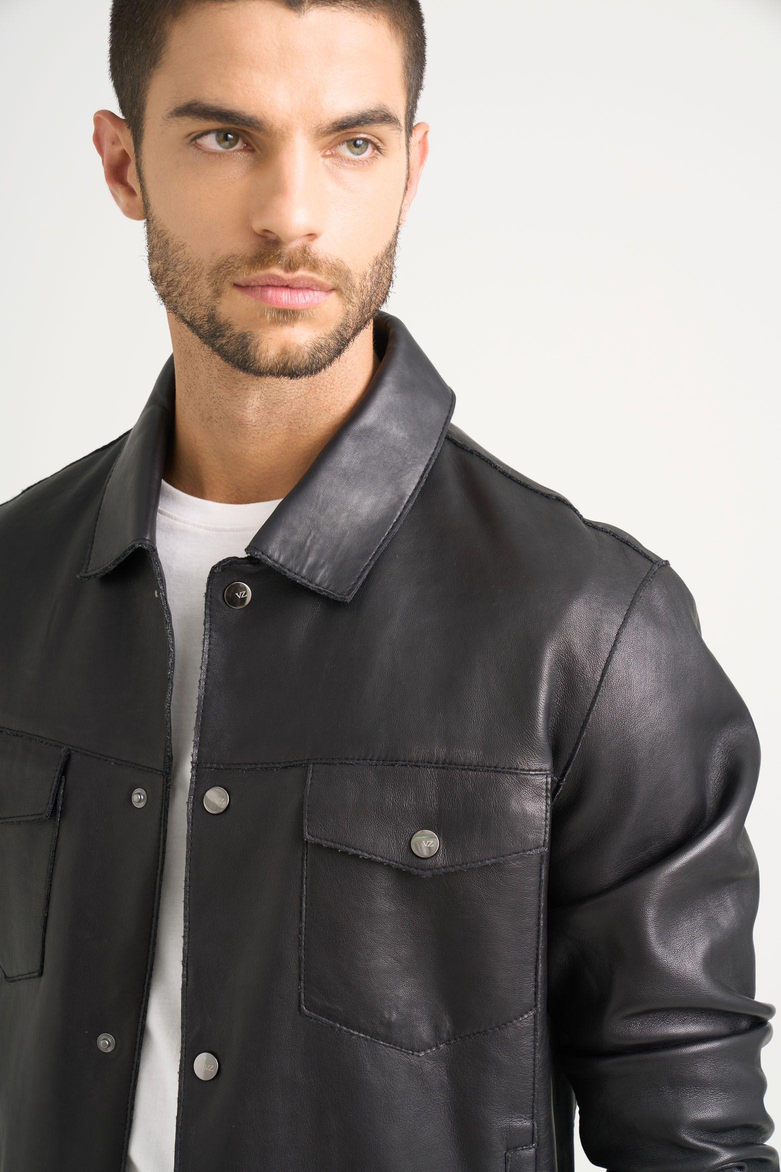 Vélez Chaqueta Lucca De Cuero Hombre Silueta Trucker Negro-2