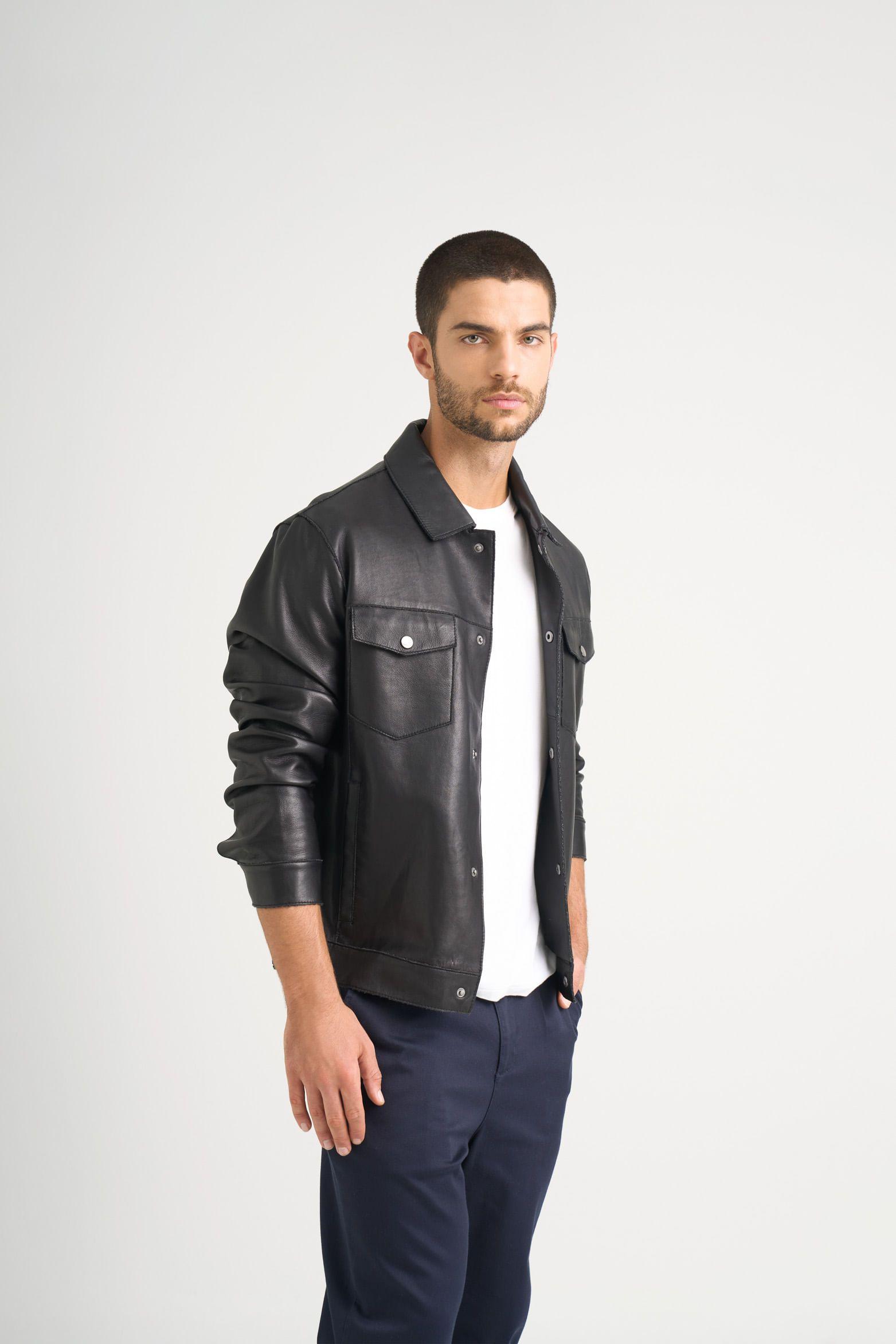 Vélez Chaqueta Lucca De Cuero Hombre Silueta Trucker Negro-3