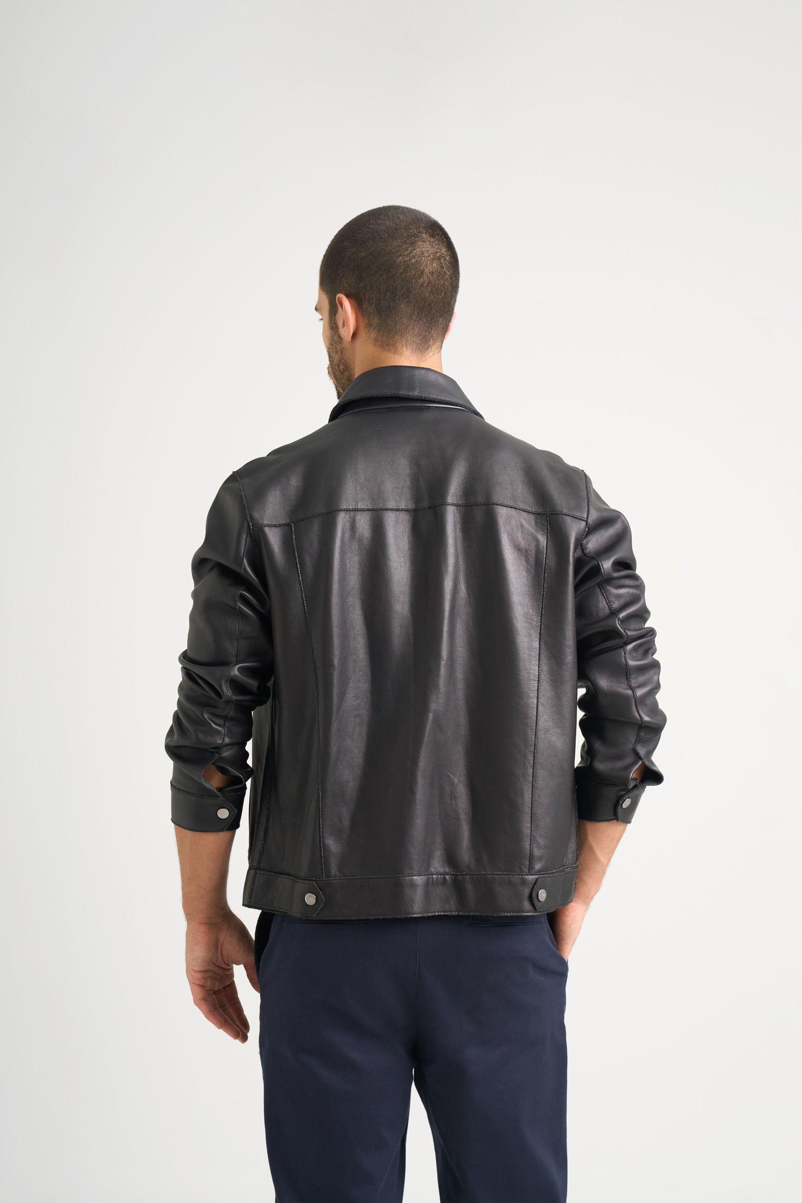 Vélez Chaqueta Lucca De Cuero Hombre Silueta Trucker Negro-5