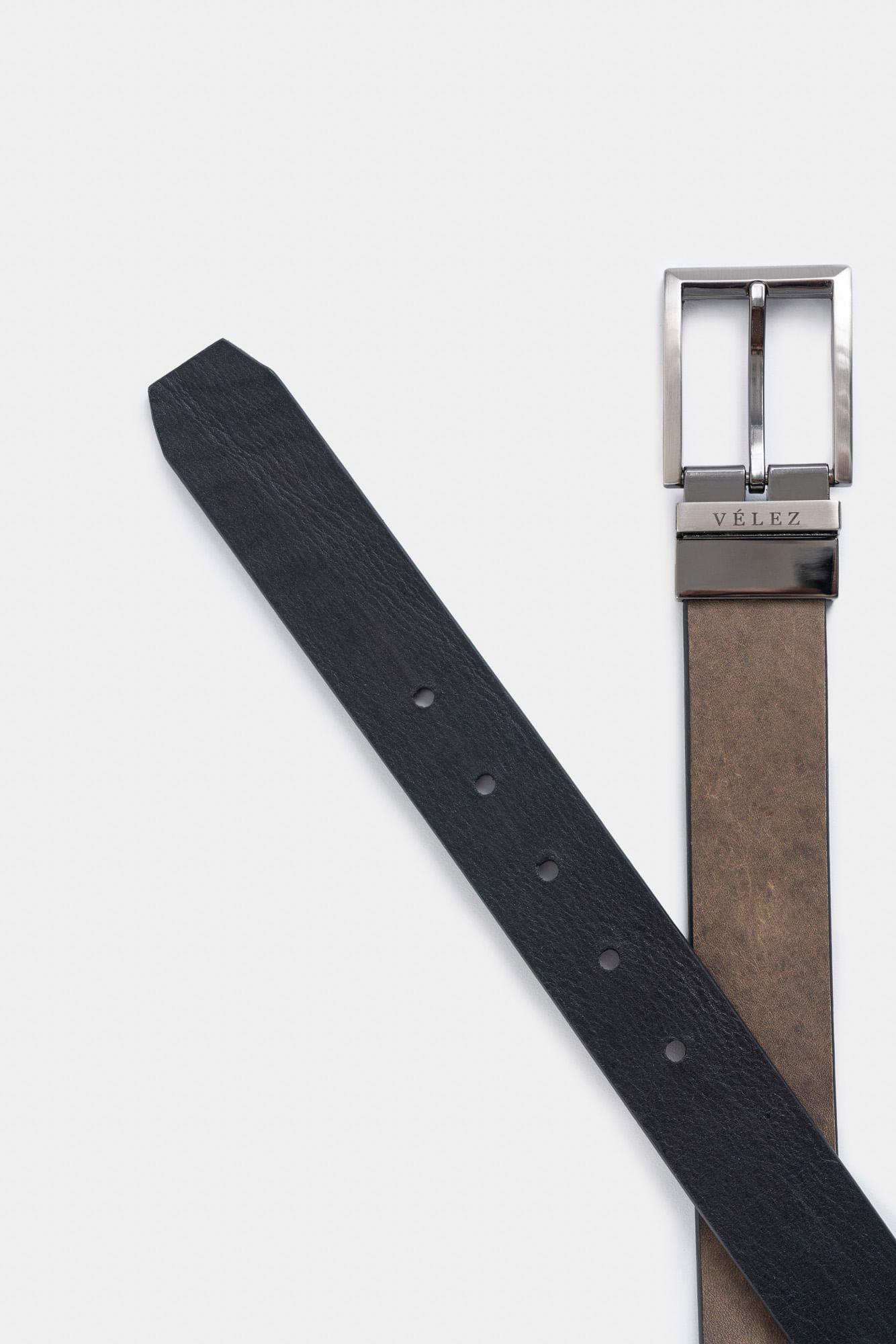 Cinturón doble faz Lucca de cuero para hombre punta cuadrada Gris 38-2