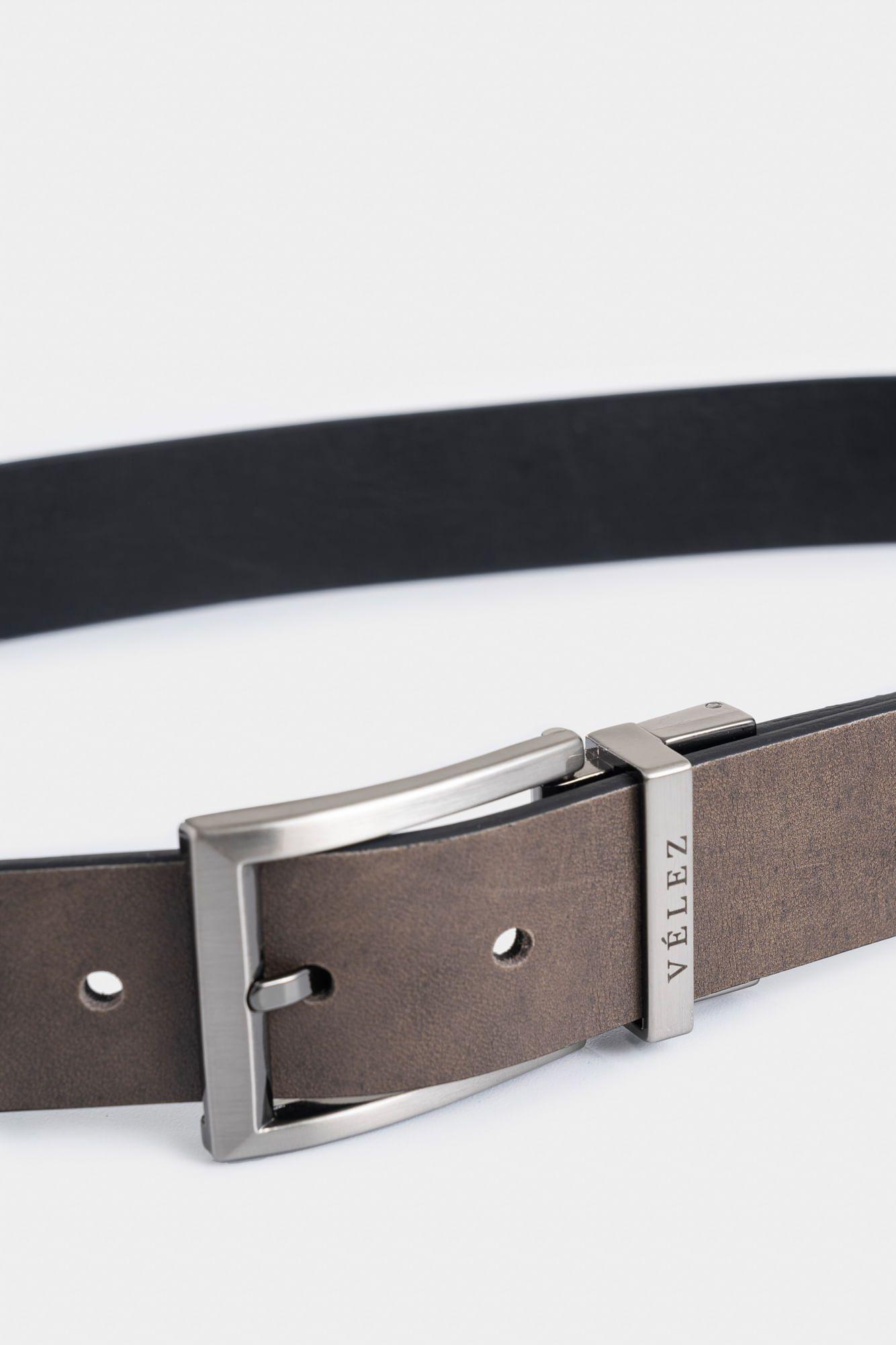 Cinturón doble faz Lucca de cuero para hombre punta cuadrada Gris 38-3