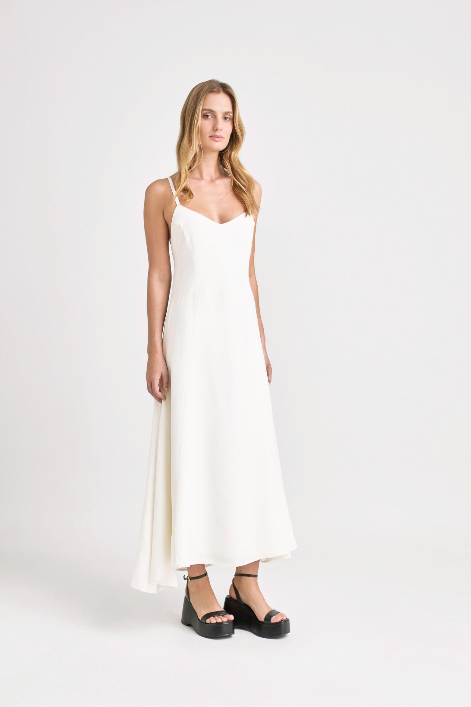 Vélez Vestido Clavel Tejido Plano Mujer  Recogido Blanco-2