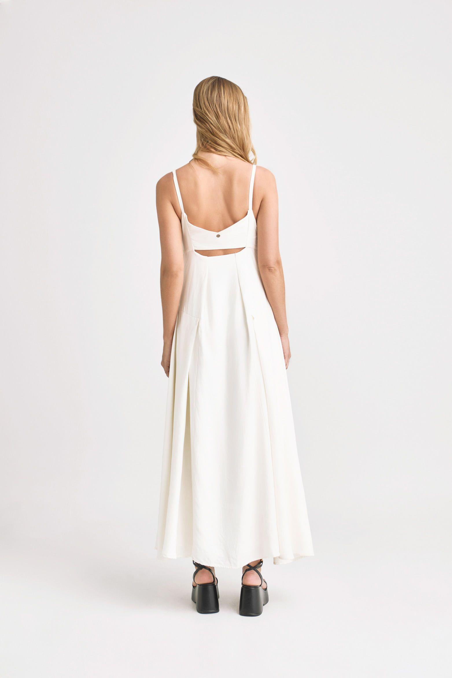 Vélez Vestido Clavel Tejido Plano Mujer  Recogido Blanco-4