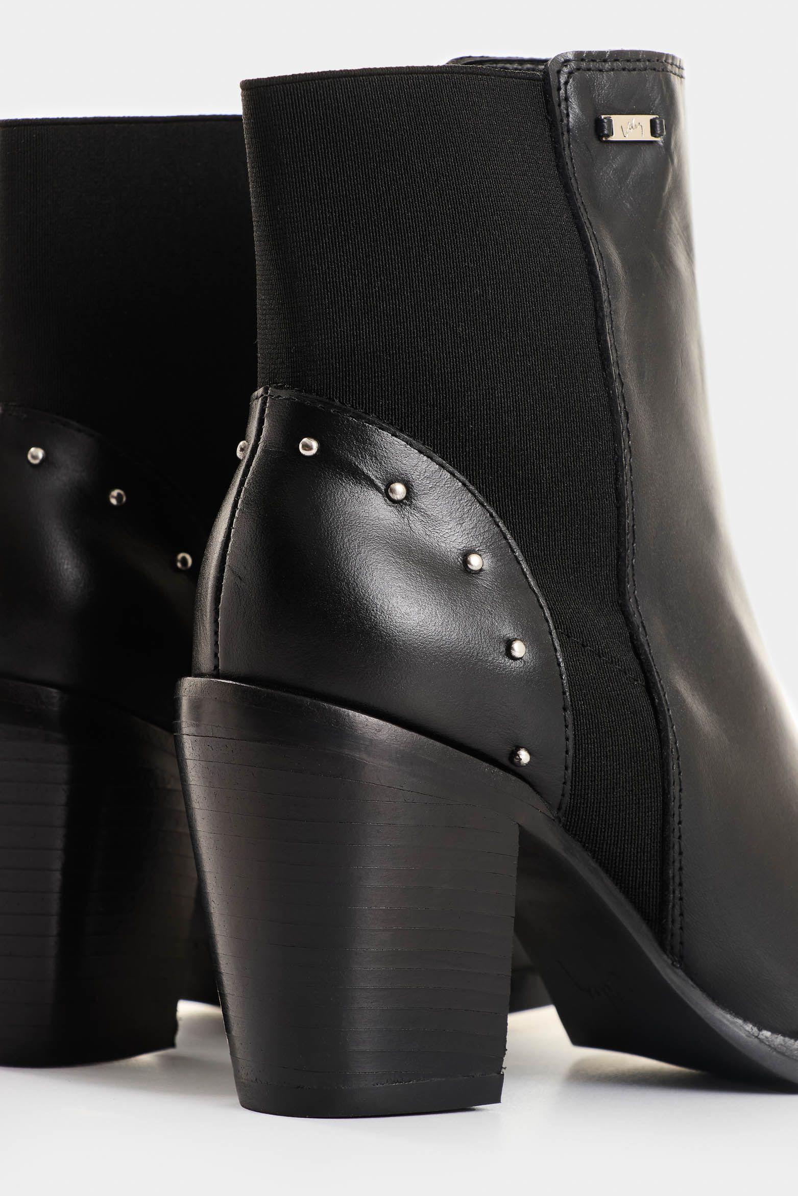 Vélez Botines De Cuero Para Mujer Pearl Negro-4