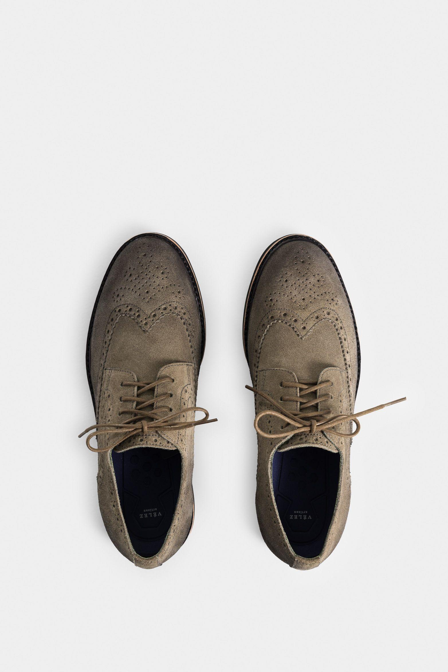 Vélez Zapatos Cordón Alessio Cuero Gamuza Hombre Verde Oliva-3