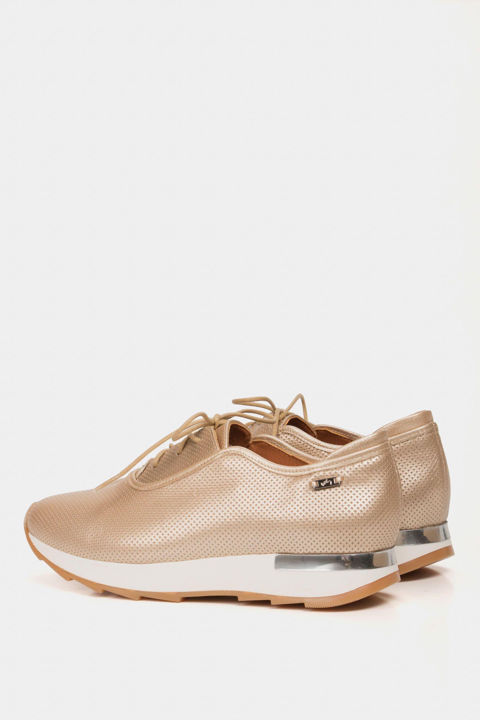 Zapatos cordón de cuero para mujer suela deportiva dorado-2