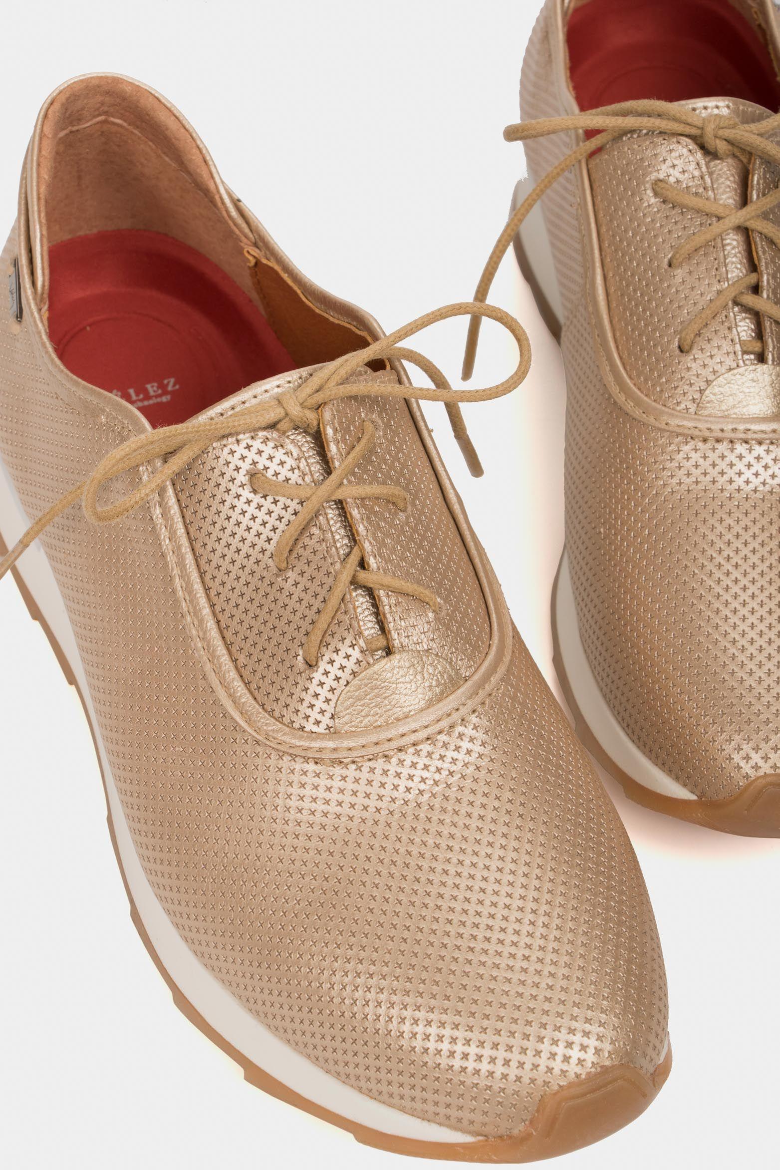 Zapatos cordón de cuero para mujer suela deportiva dorado-3
