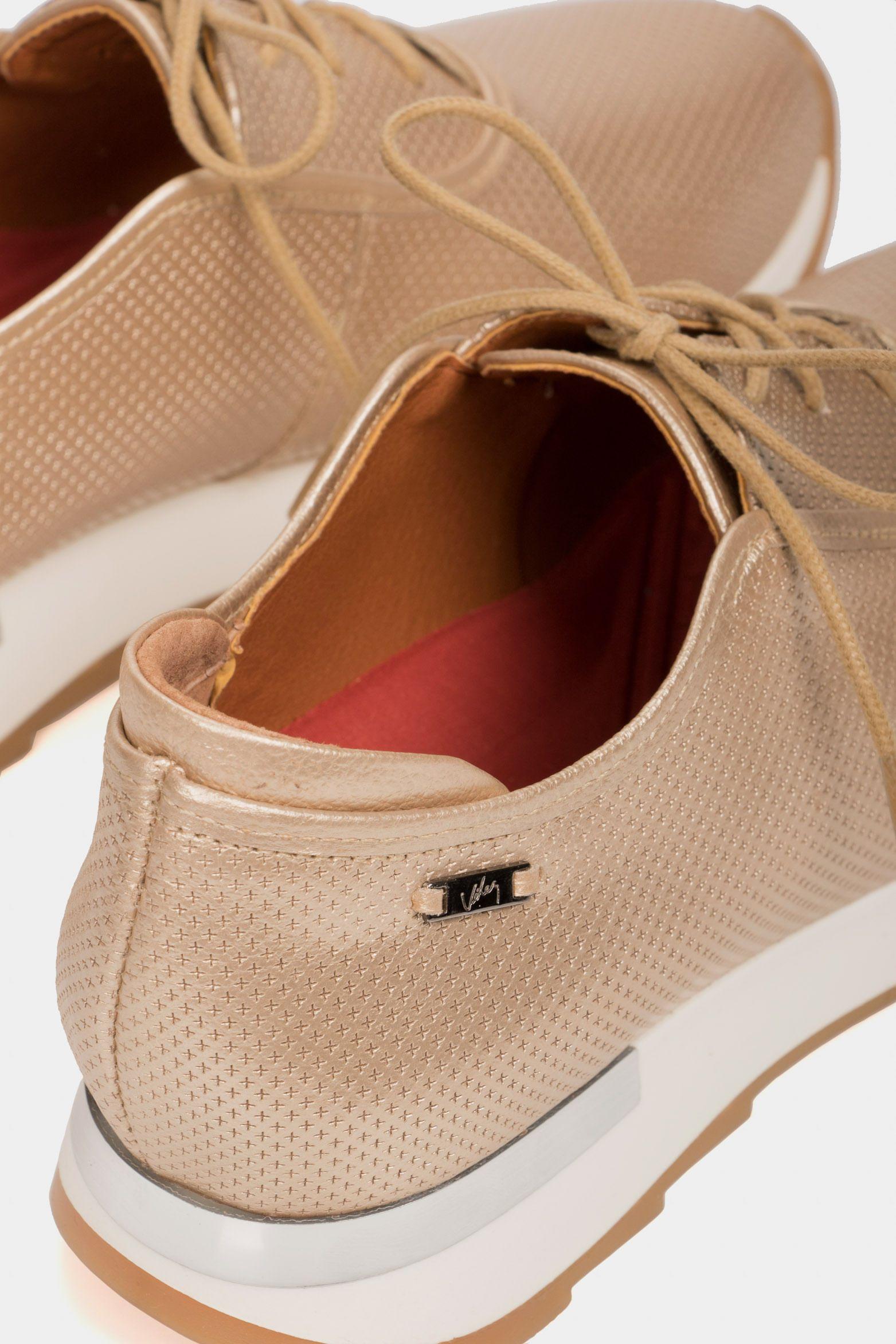 Zapatos cordón de cuero para mujer suela deportiva dorado-4