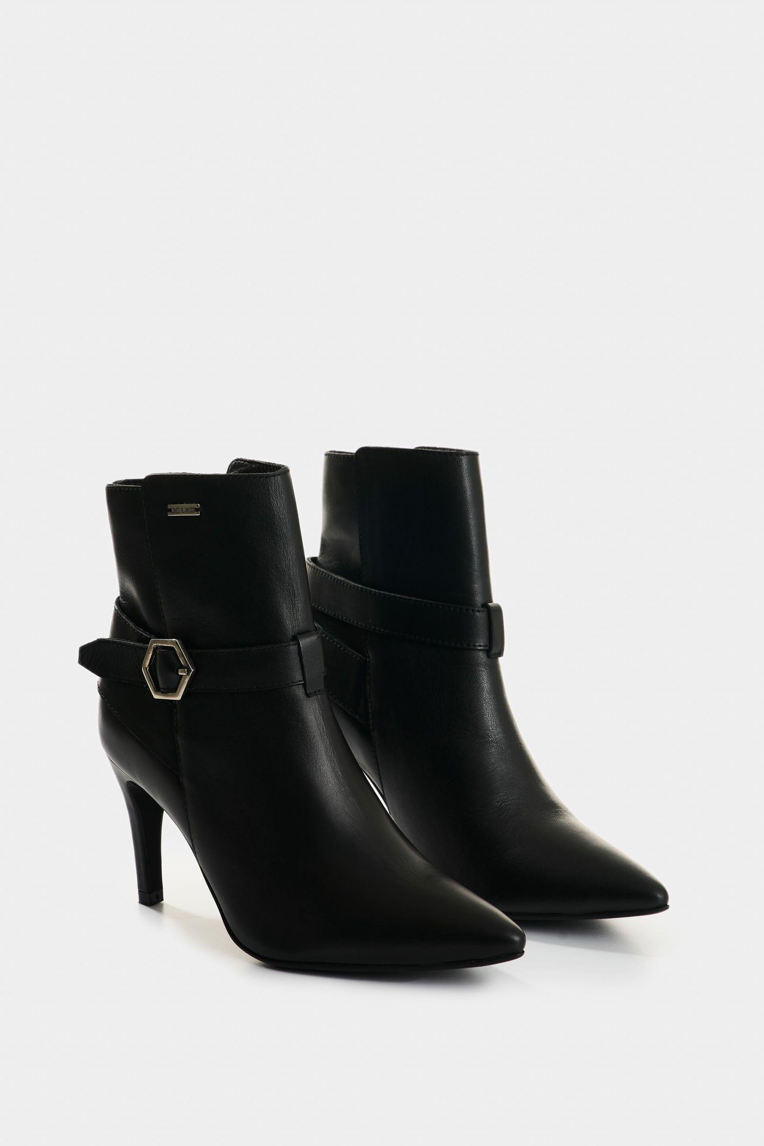 Vélez Botines Calix De Cuero  Mujer Silueta Office Negro-1