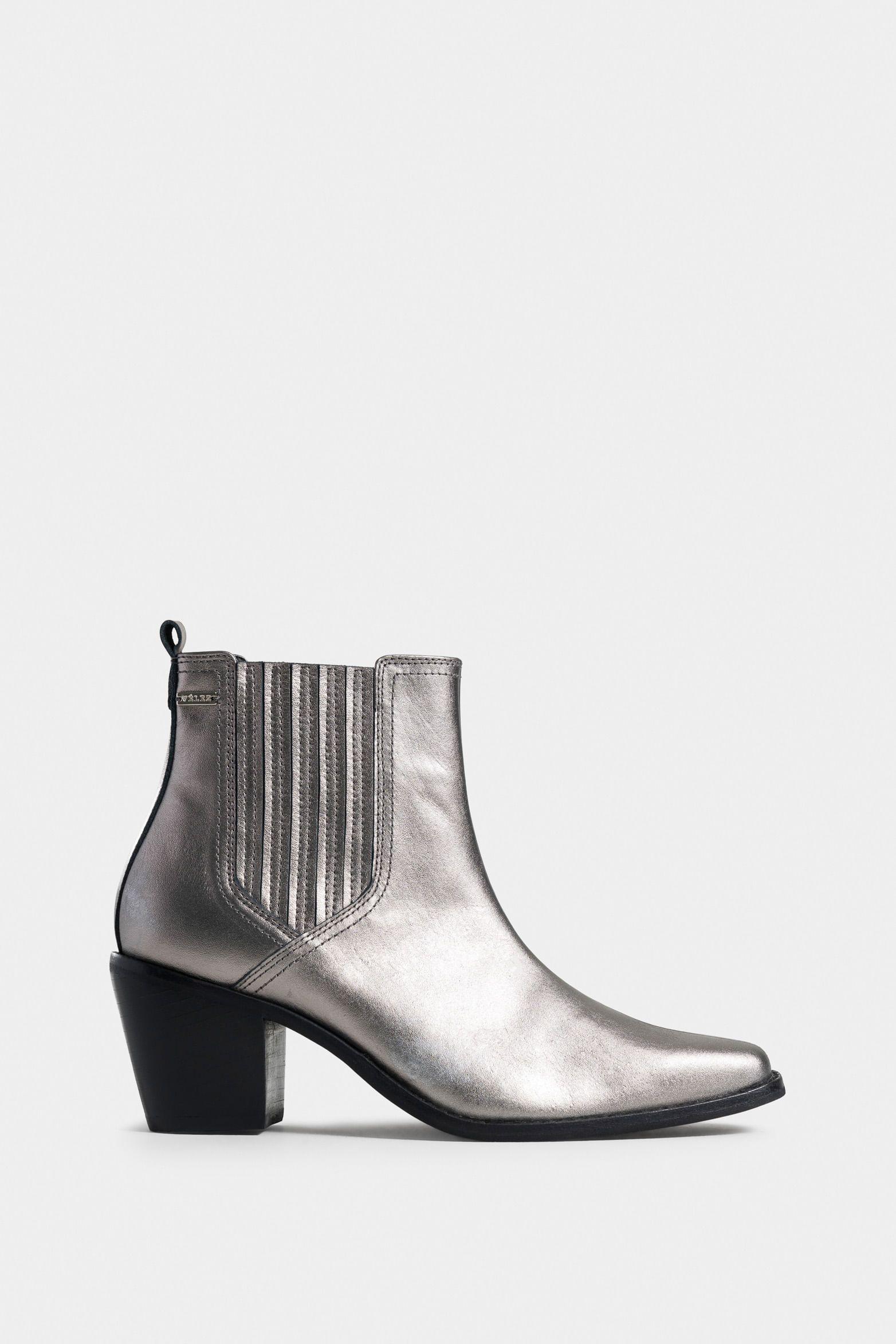 Botines tacón iris de cuero folia acabado semibrillante Plata-0