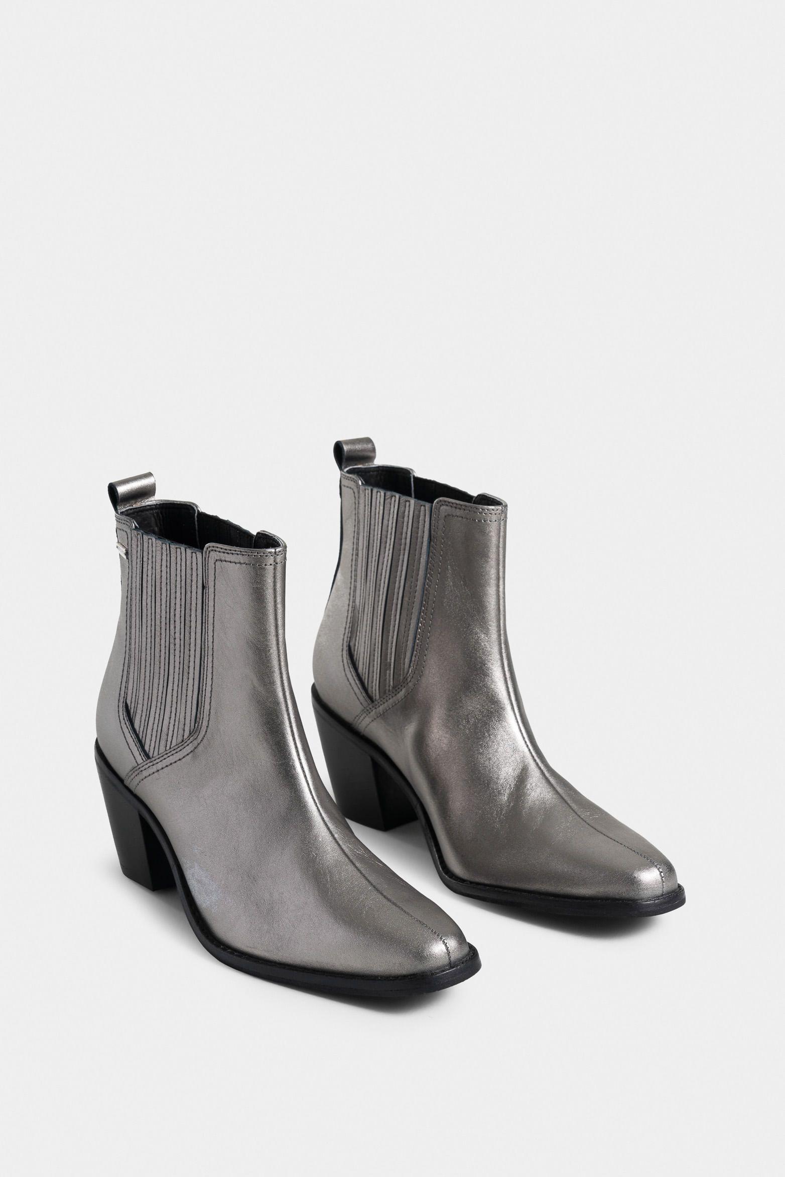 Botines tacón iris de cuero folia acabado semibrillante Plata-1