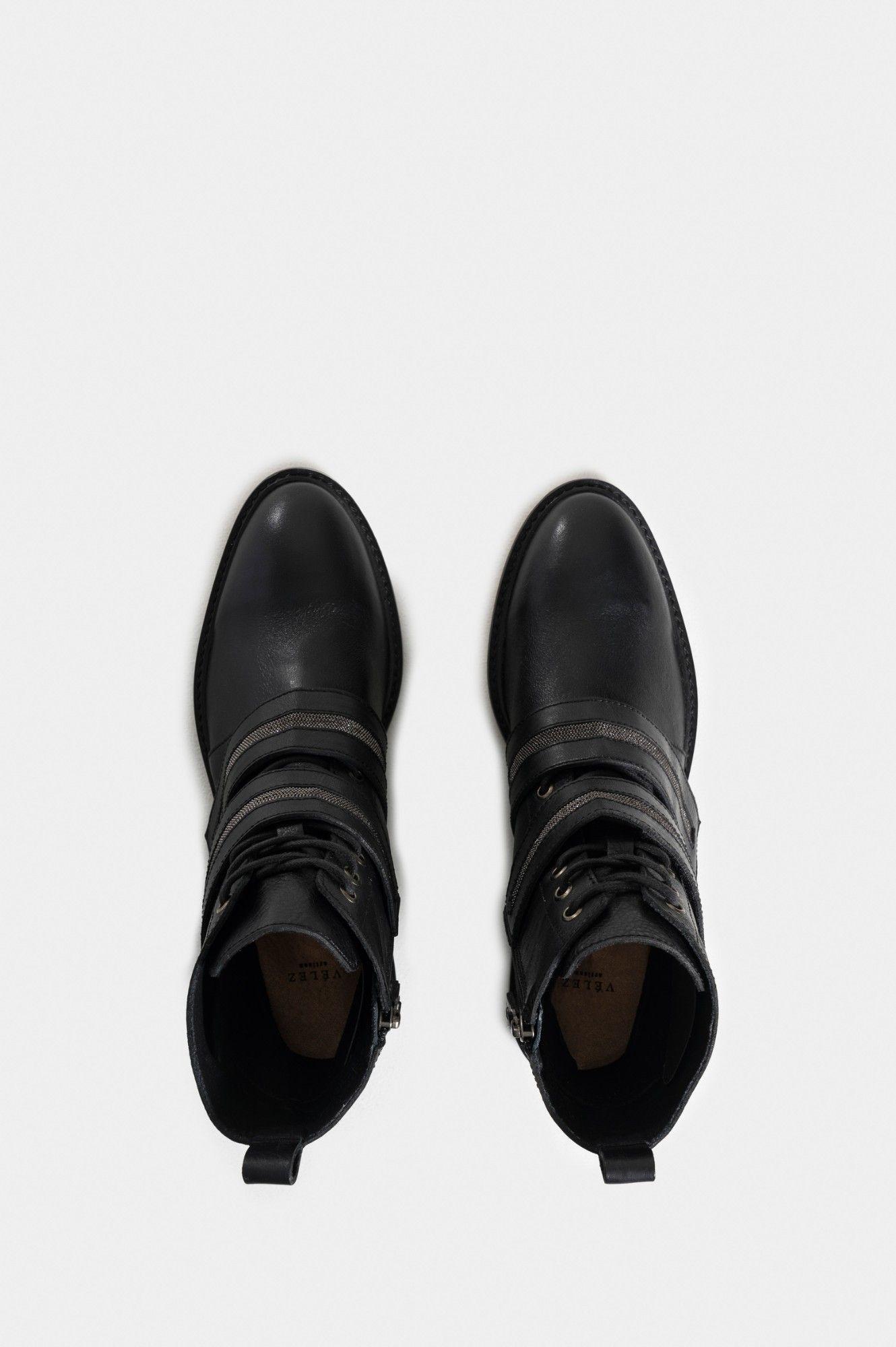 Vélez Botines Mentha De Cuero  Mujer Silueta Militar Negro-3