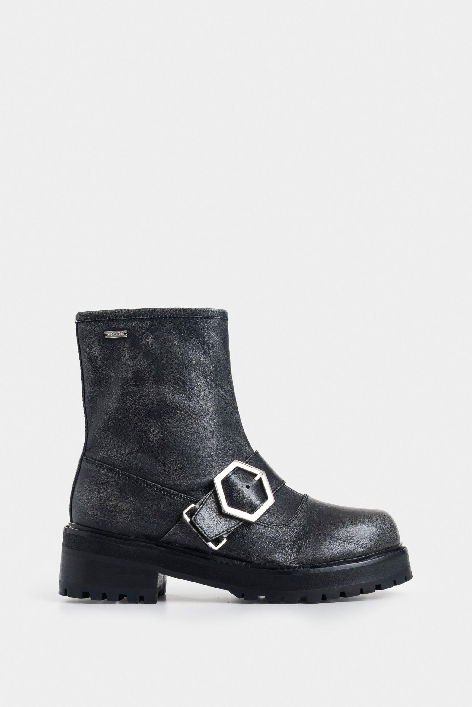 Botines Chelsea Noir de cuero brush off para mujer tipo rider negro-0