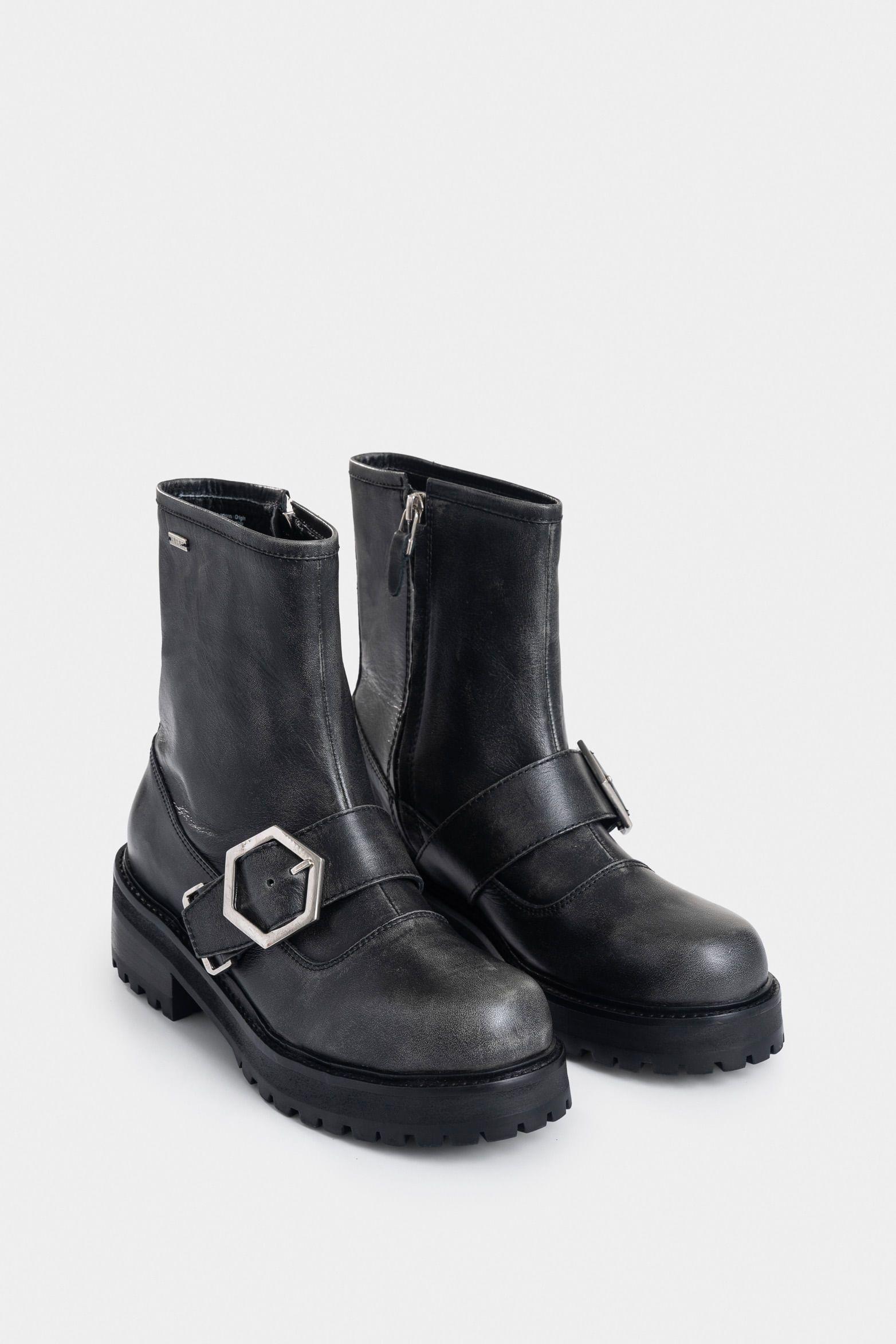 Botines Chelsea Noir de cuero brush off para mujer tipo rider negro-1